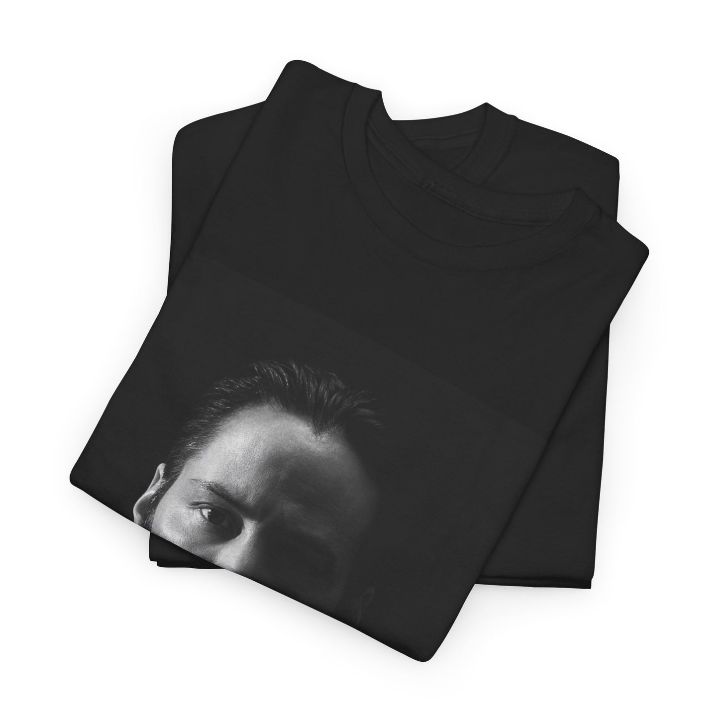 A black graphic t-shirt featuring a graphic of Keanu Reeves as John Wick.