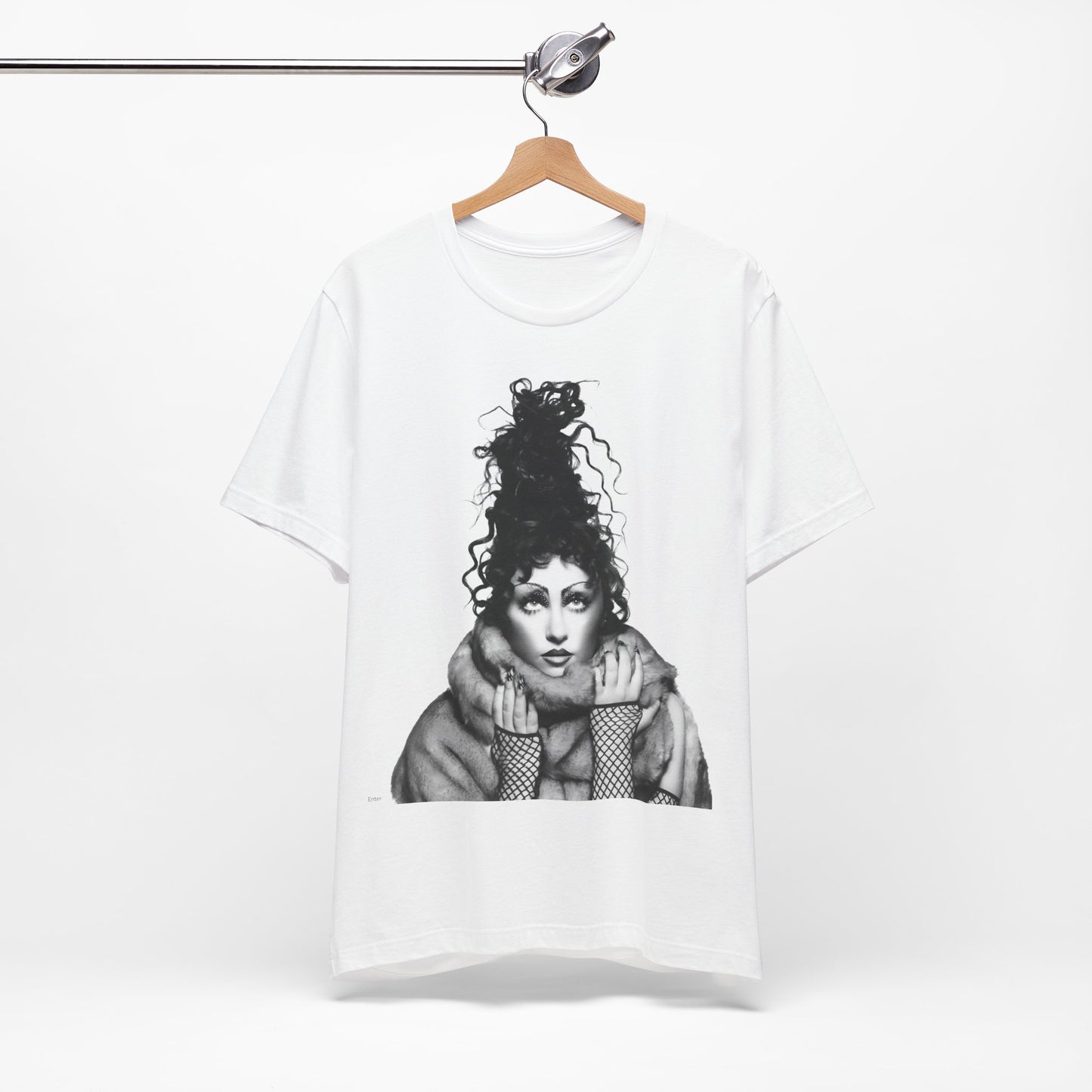 A black graphic t-shirt featuring a graphic of Chappell Roan as a pop diva.