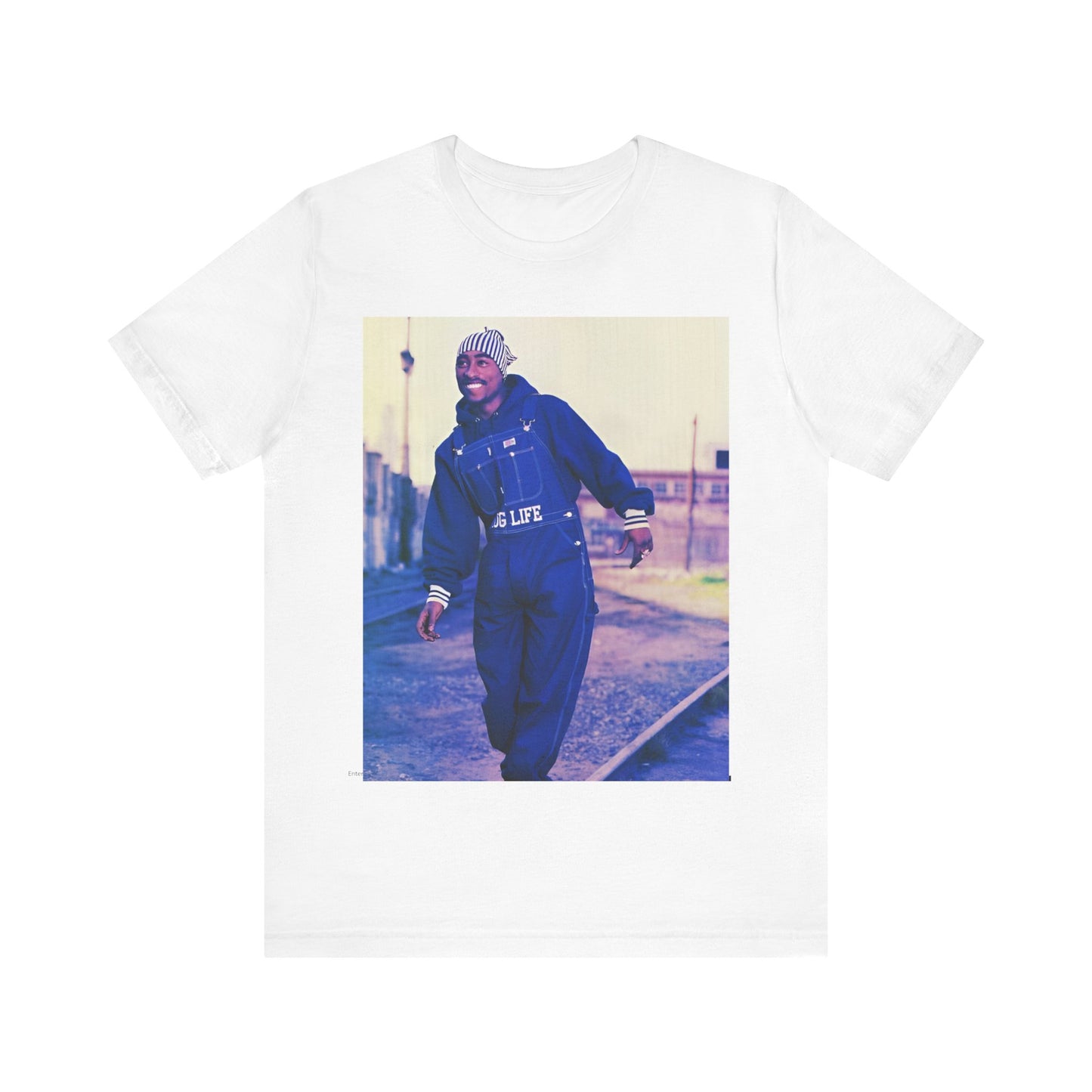 A black graphic t-shirt featuring a retro graphic related to Tupac's 'All Eyez On Me' album era.