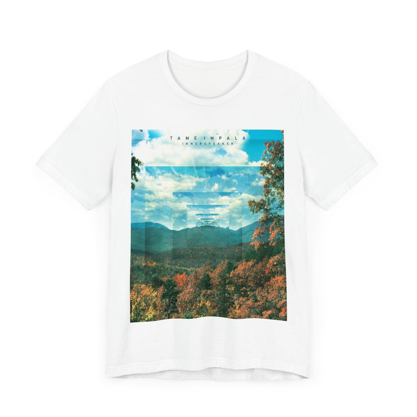 A black graphic t-shirt featuring a graphic related to Tame Impala's 'InnerSpeaker' album.