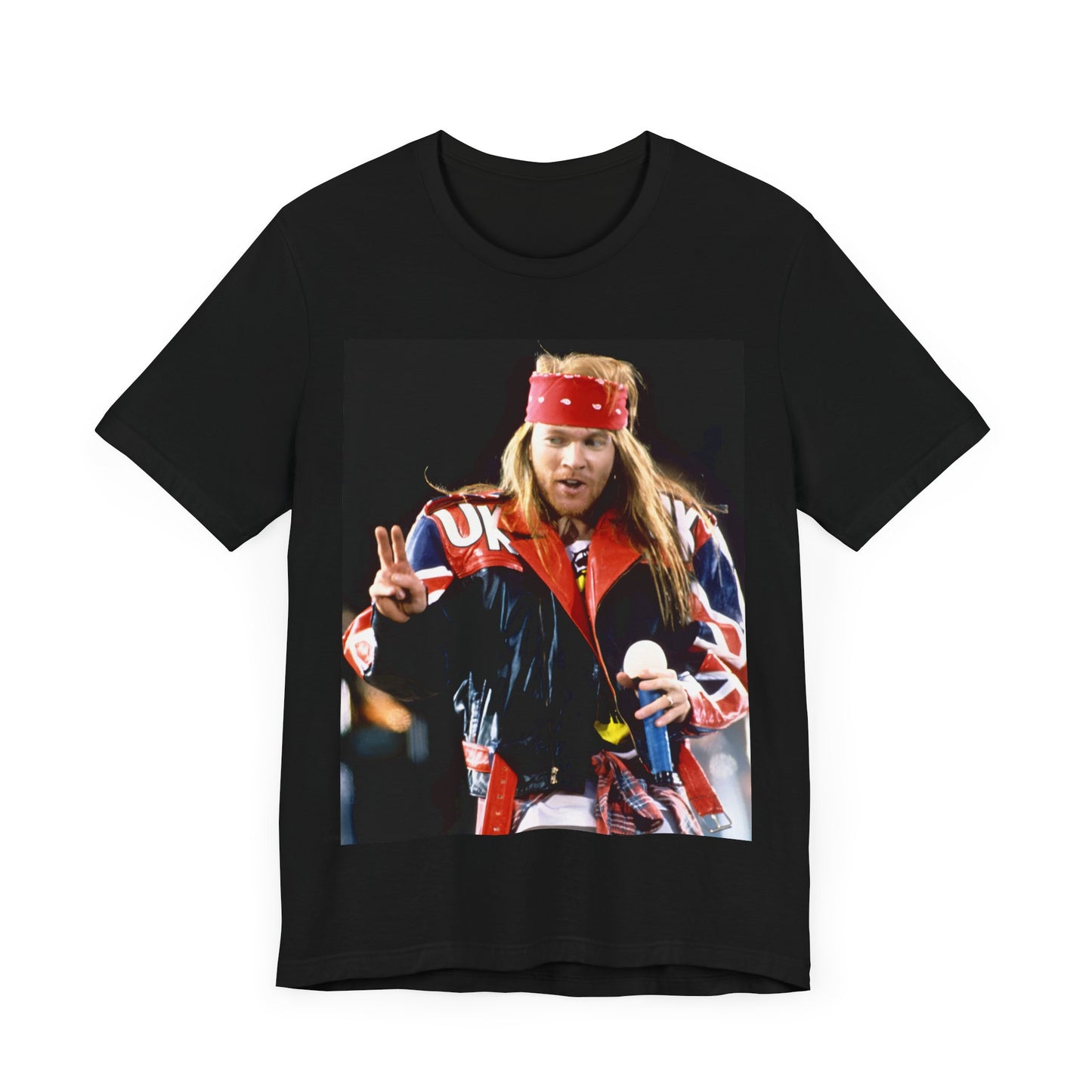 A black graphic t-shirt featuring a graphic related to Guns N' Roses' 1992 UK Live Wembley concert.