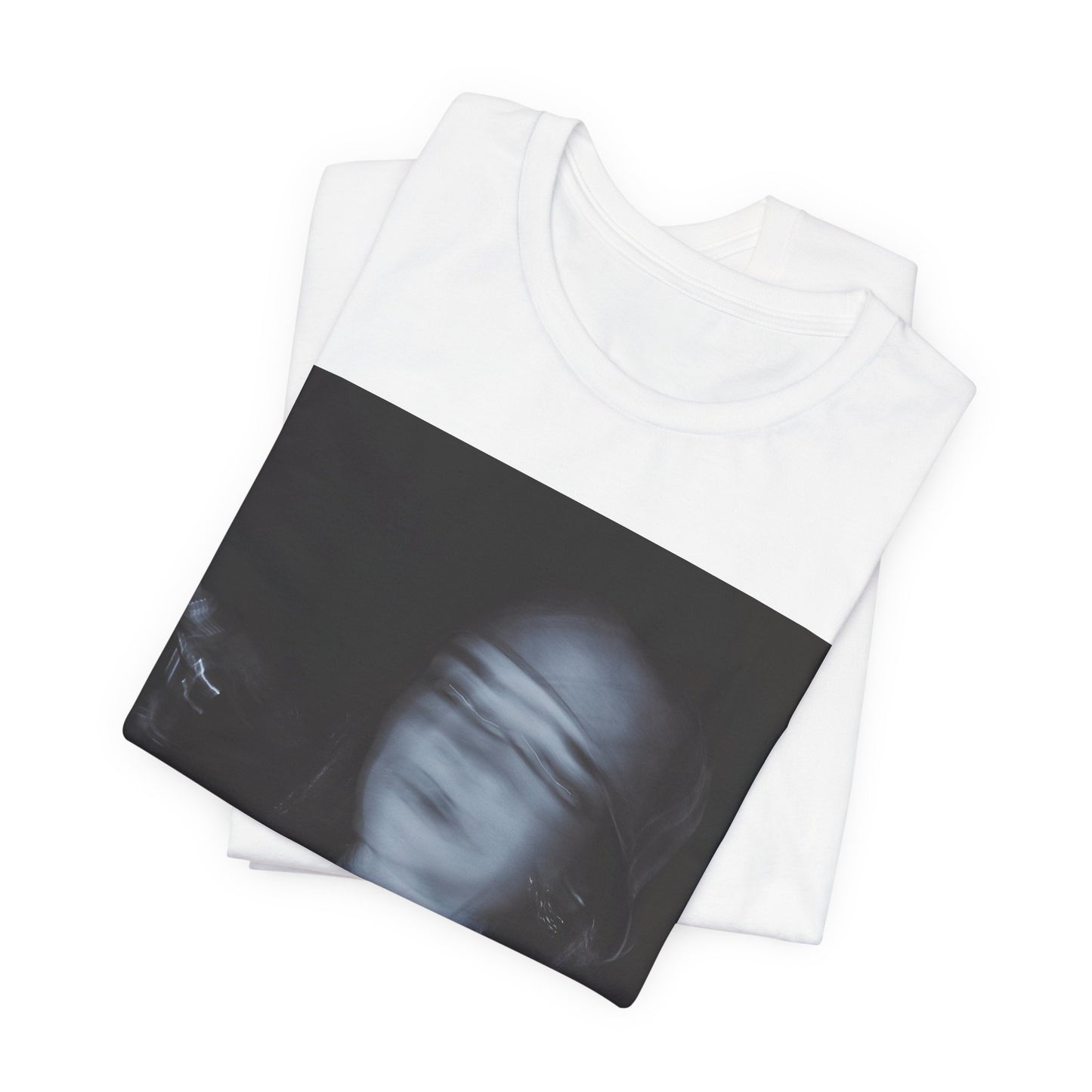 A photo of Billie Eilish in a classic 'anti-popstar' pose, with a bored expression and slouchy streetwear, printed on a graphic t-shirt.
