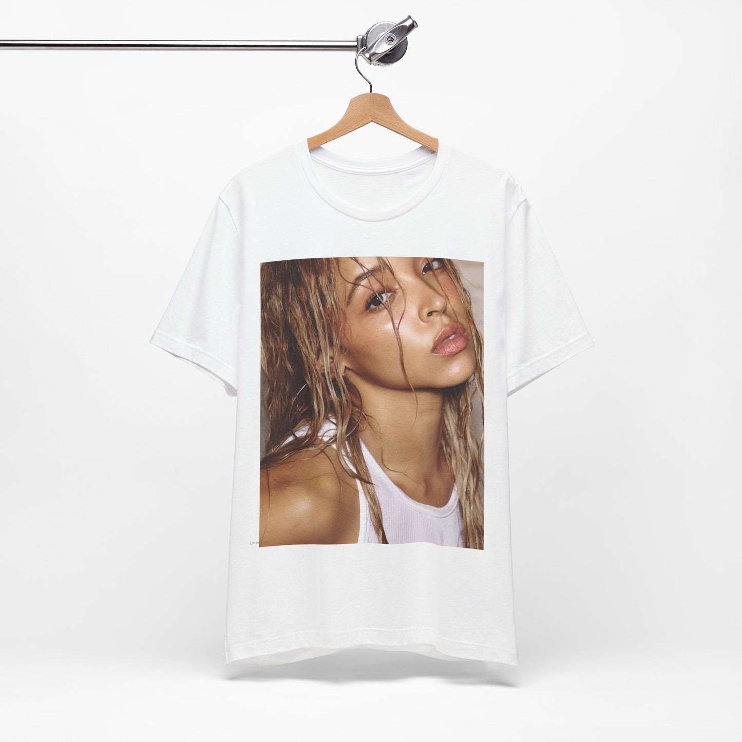 A black graphic t-shirt featuring a nostalgic indie R&B vibes graphic of Tinashe.