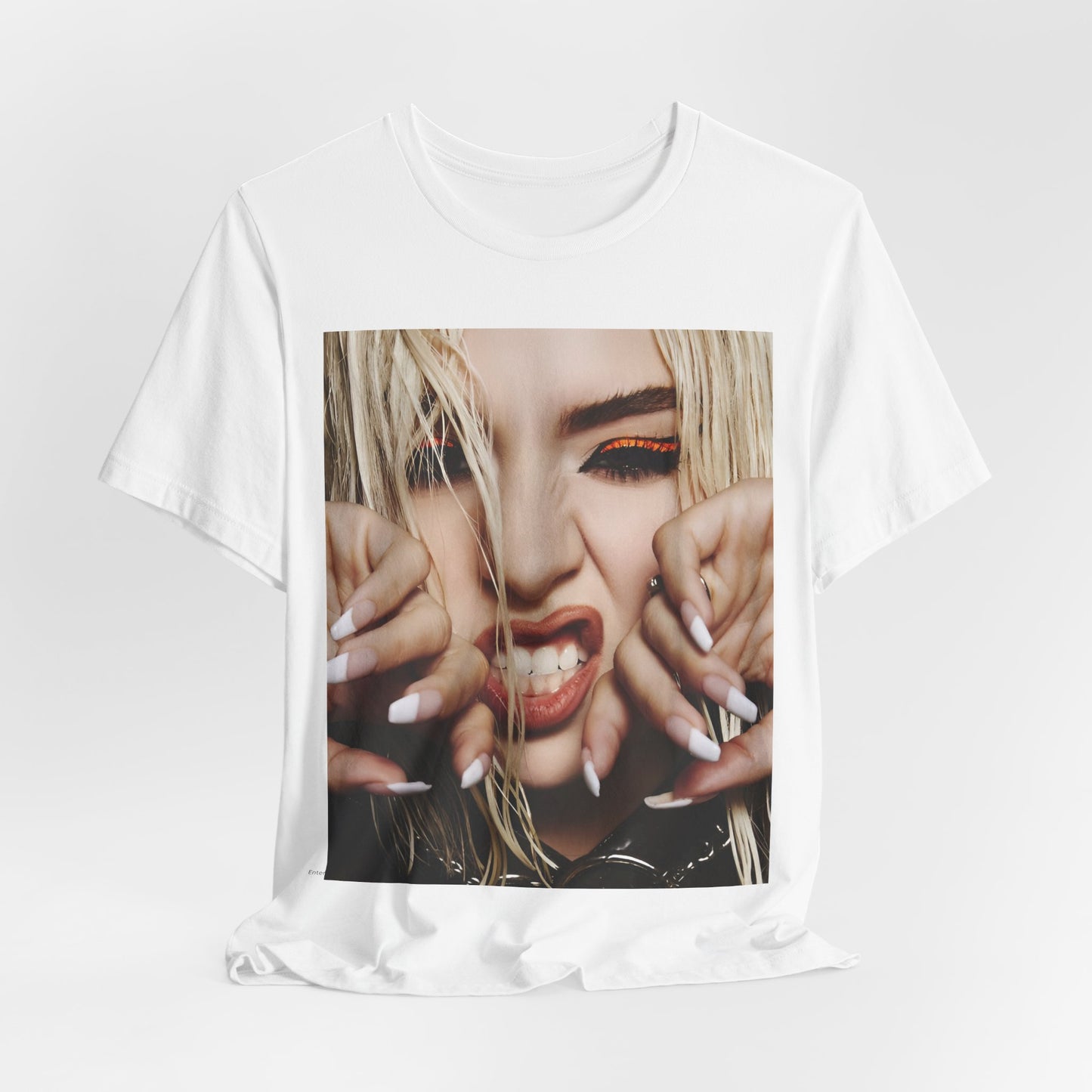 A black graphic t-shirt featuring a graphic of Ava Max with a pop punk aesthetic, possibly with bold lines, vibrant colors, or edgy elements.