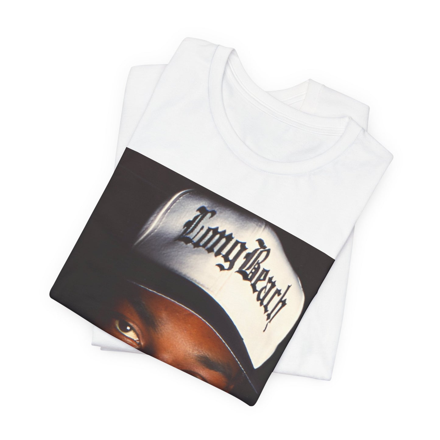 A black graphic t-shirt featuring a graphic of Snoop Dogg with Long Beach vibes.
