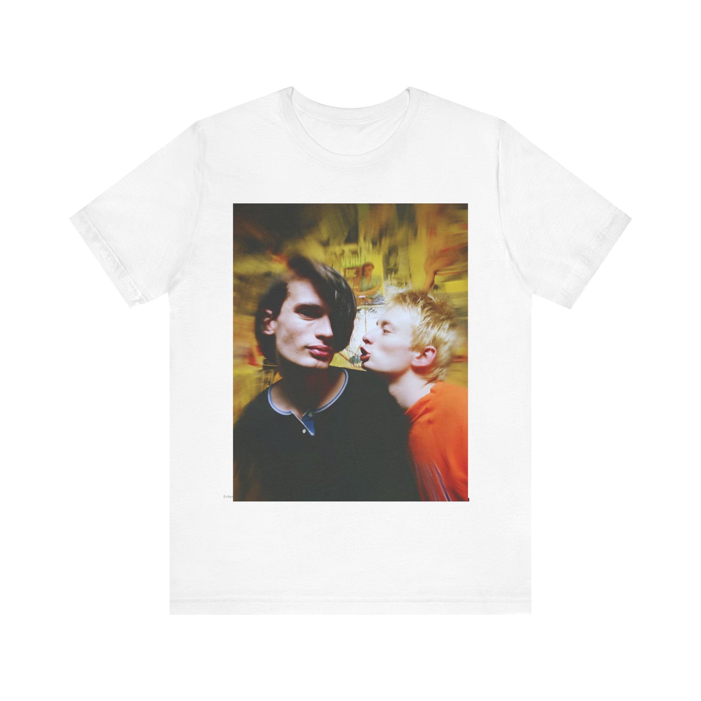 A black graphic t-shirt featuring a graphic related to Radiohead's 'No Surprises' song or era.