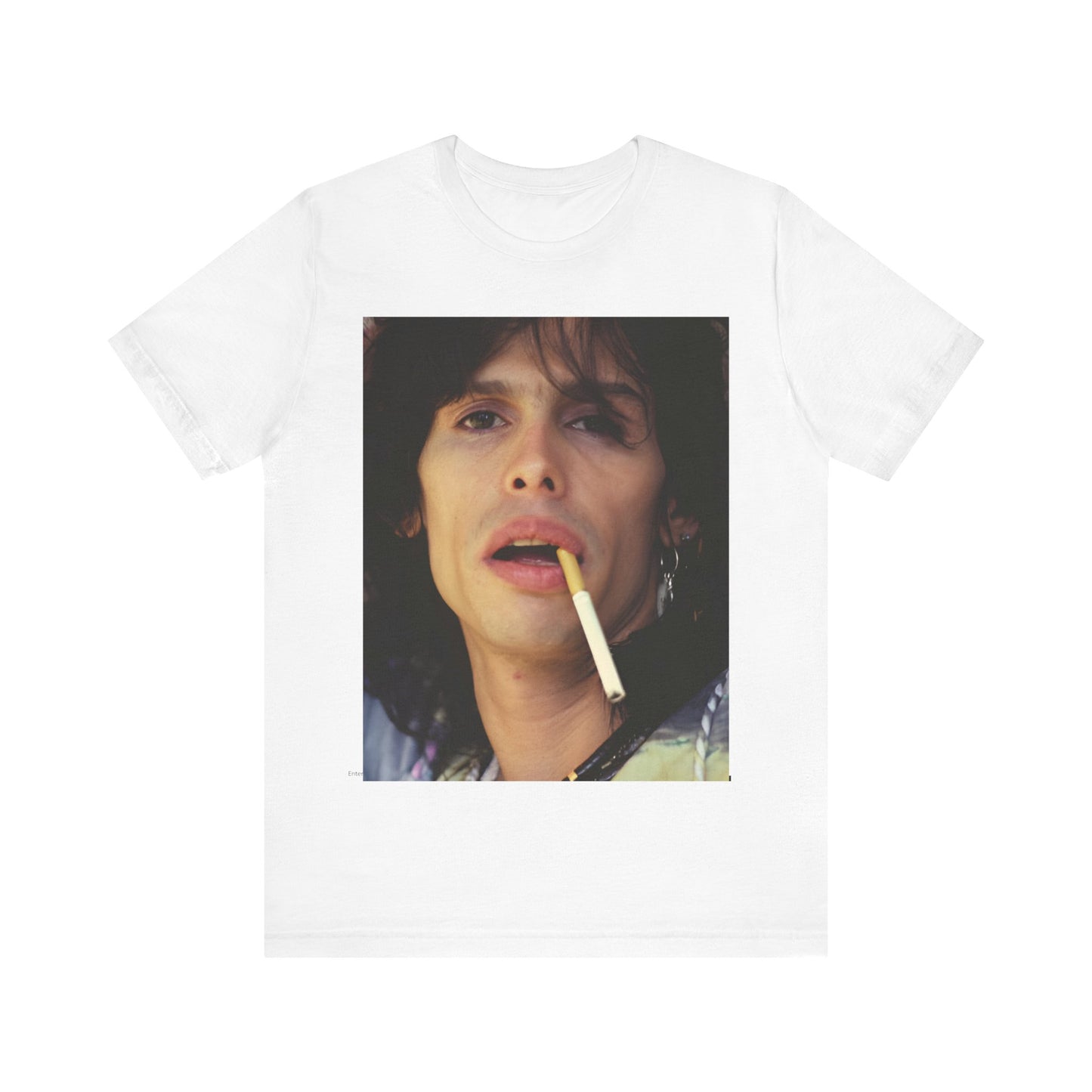A black graphic t-shirt featuring a vintage 70s graphic design related to Aerosmith's 'Dream On' era, possibly with early band member imagery.
