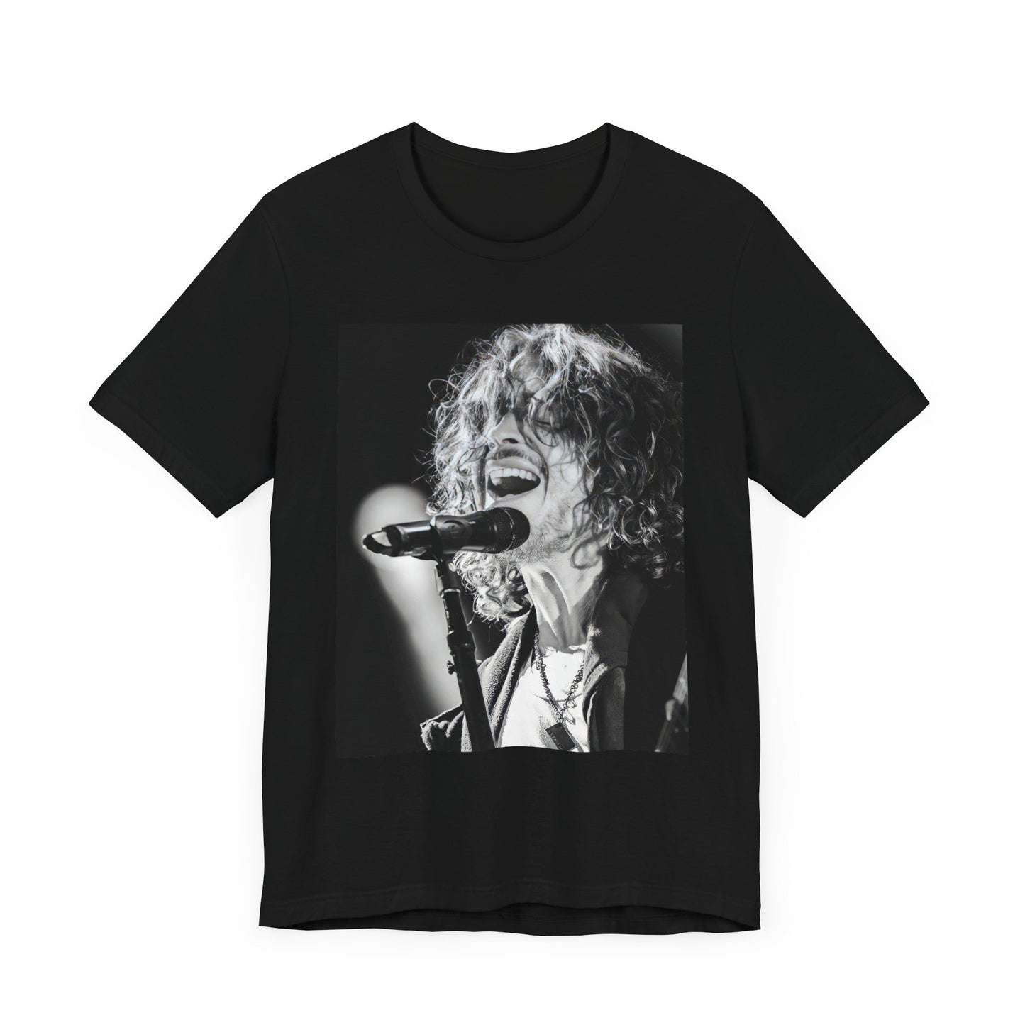 A black graphic t-shirt featuring a graphic related to Chris Cornell's song "Cochise" or Audioslave.