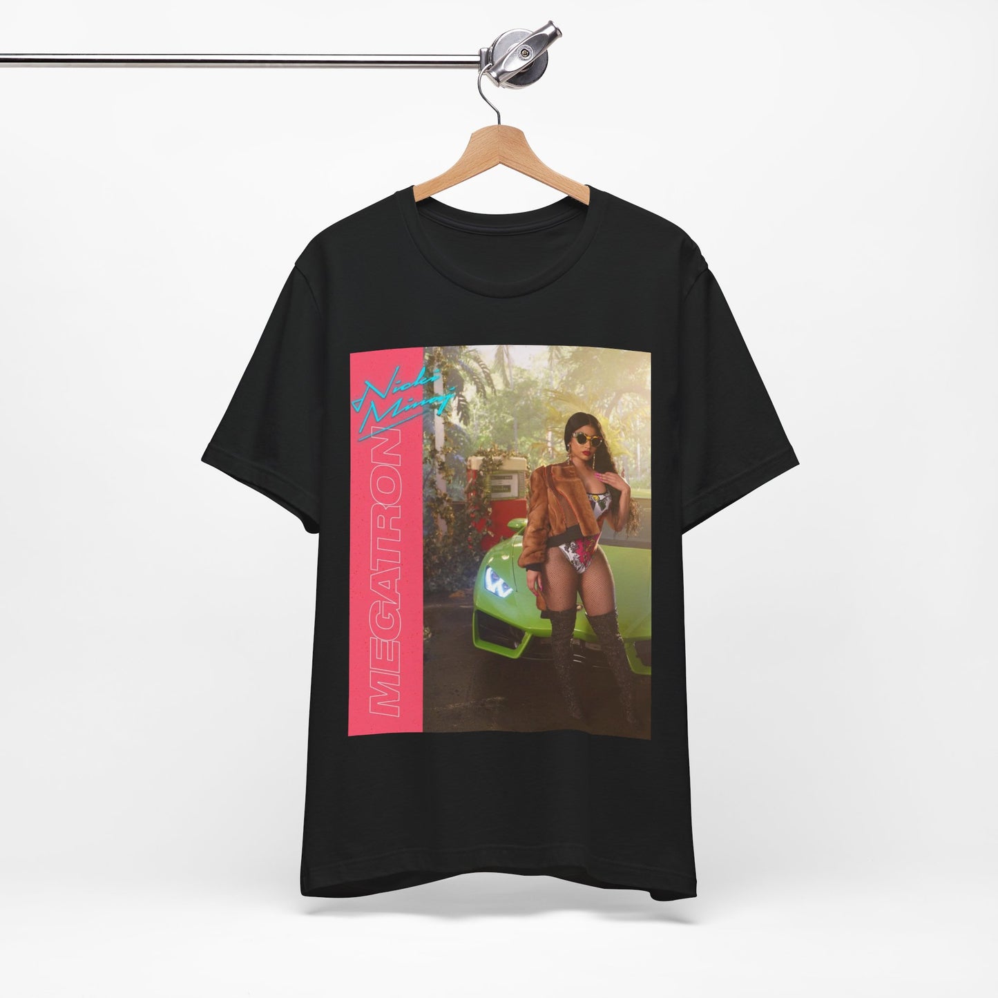 A black graphic t-shirt featuring a graphic related to Nicki Minaj's 'Megatron' song.