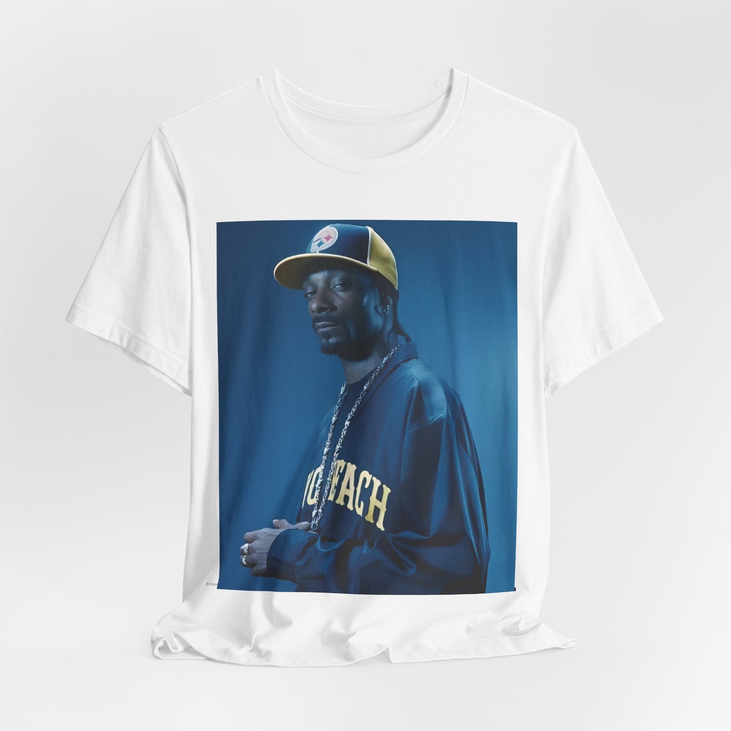 A black graphic t-shirt featuring an authentic West Coast graphic of Snoop Dogg.