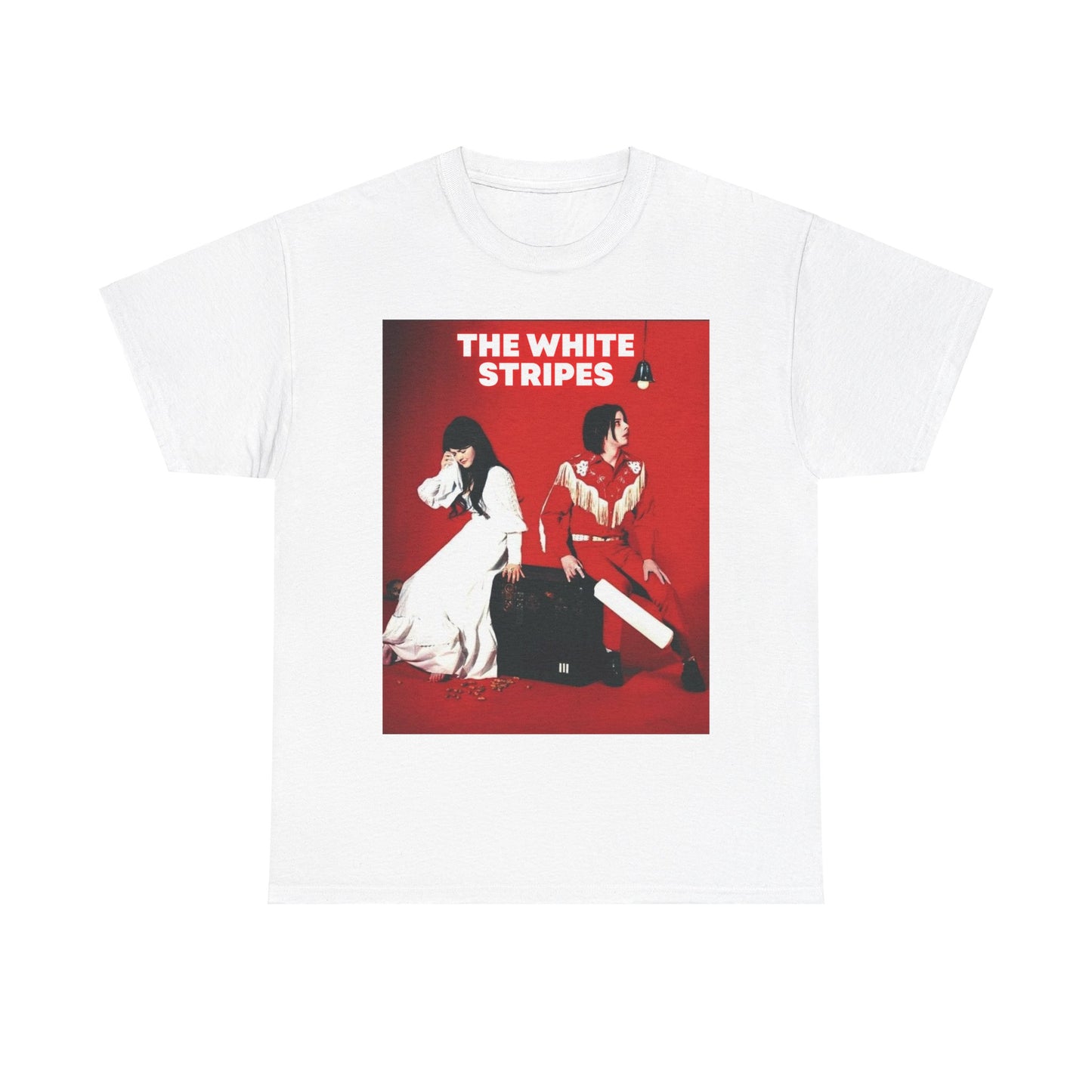A black graphic t-shirt featuring an edgy rock and roll graphic of The White Stripes.