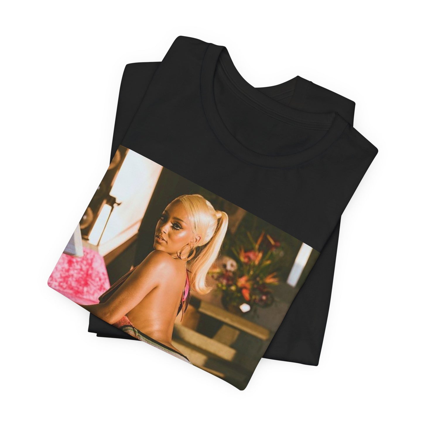 A black graphic t-shirt featuring a retro disco graphic related to Doja Cat's 'Say So' song.