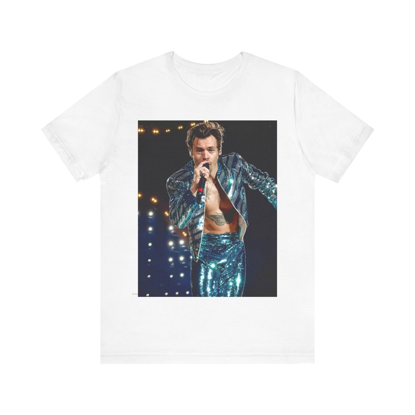 A black graphic t-shirt featuring a graphic related to Harry Styles' 'Adore You' song or era.