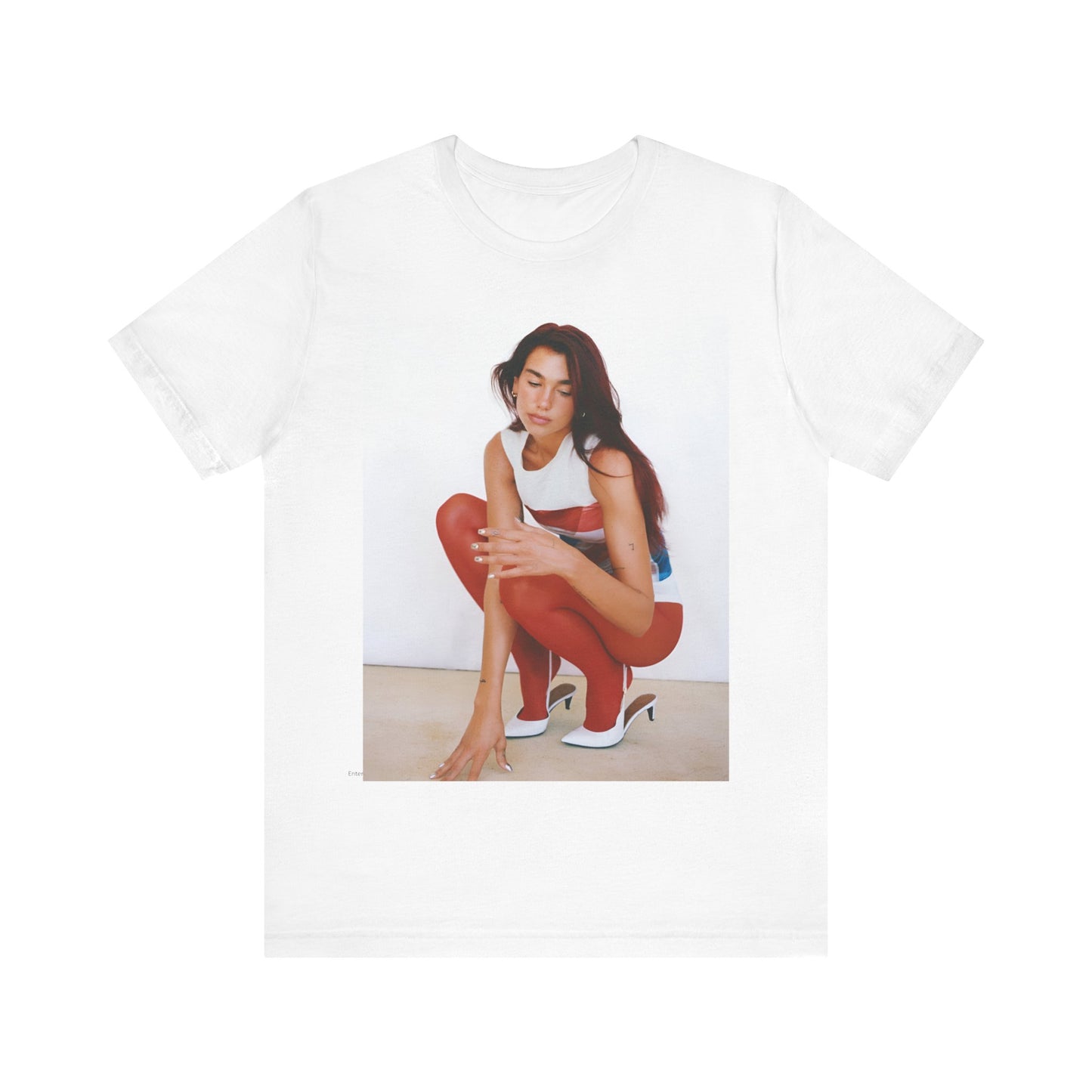 A black graphic t-shirt featuring a graphic of Dua Lipa with a chill pop vibe, designed for comfort.