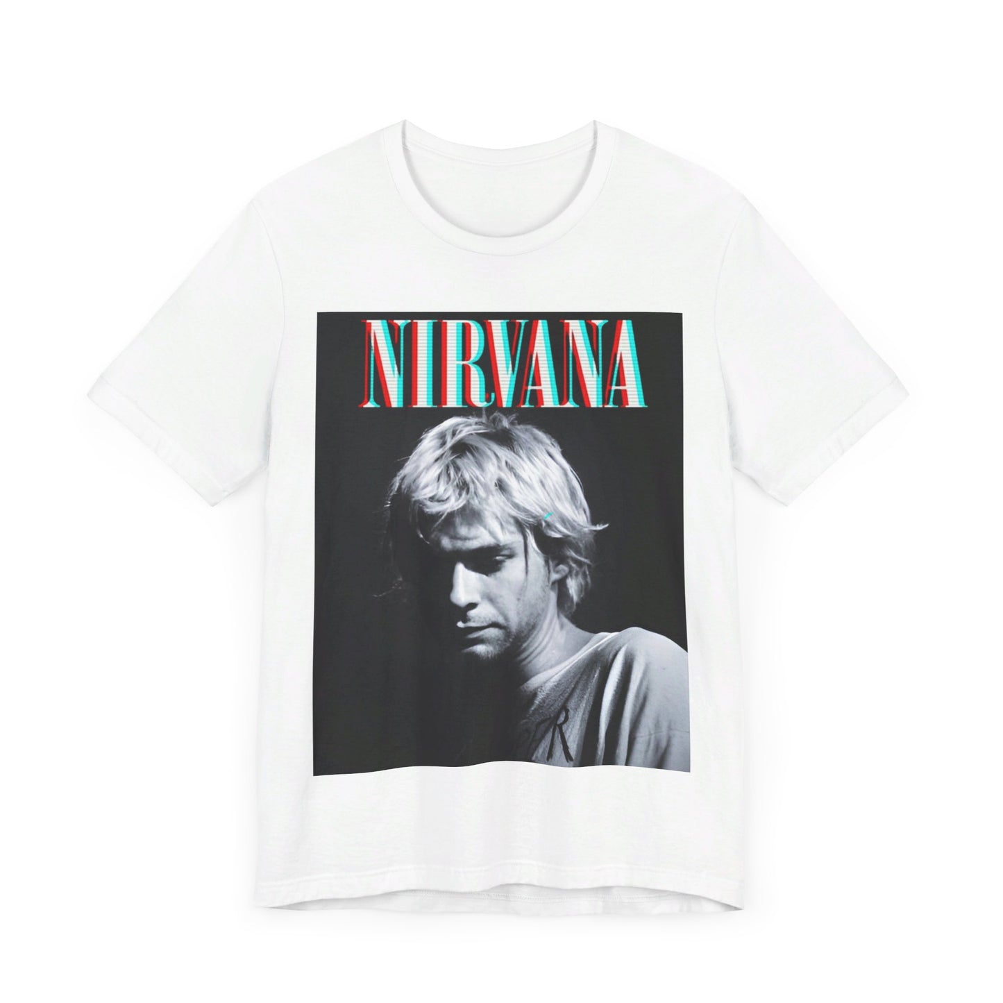 A black graphic t-shirt featuring an aesthetic graphic of Nirvana.