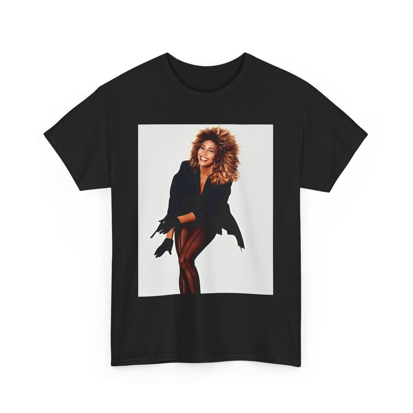 A black graphic t-shirt featuring a graphic of Tina Turner as a Rock and Roll Hall of Famer.