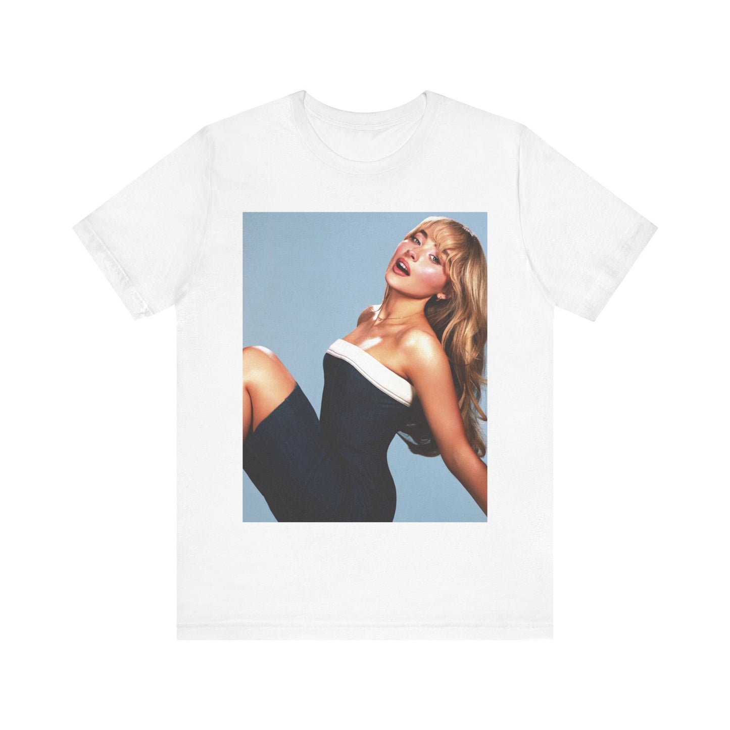 A black graphic t-shirt featuring a graphic related to Sabrina Carpenter's 'Espresso' song or era.