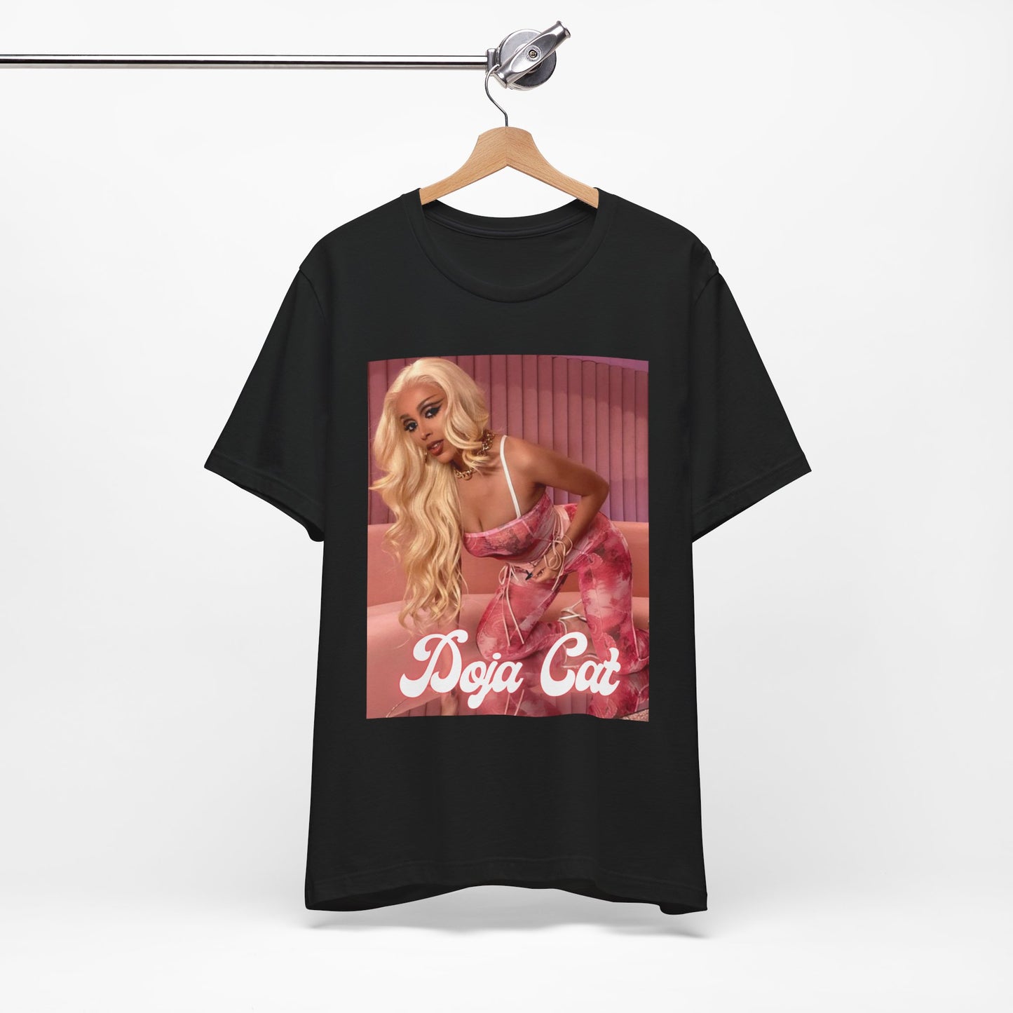 A black graphic t-shirt featuring a graphic related to Doja Cat's 'Planet Her' album era.