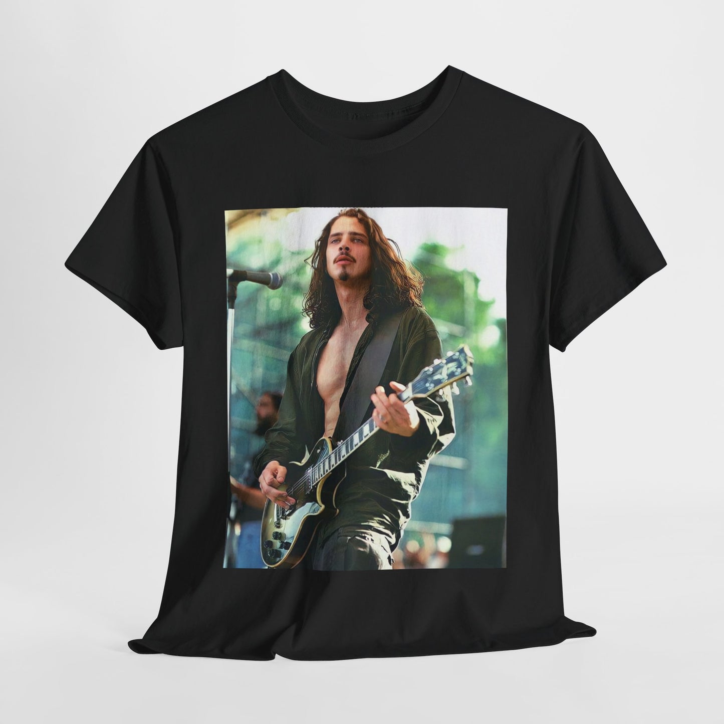 A black graphic t-shirt featuring a retro graphic related to Chris Cornell and the Soundgarden era.