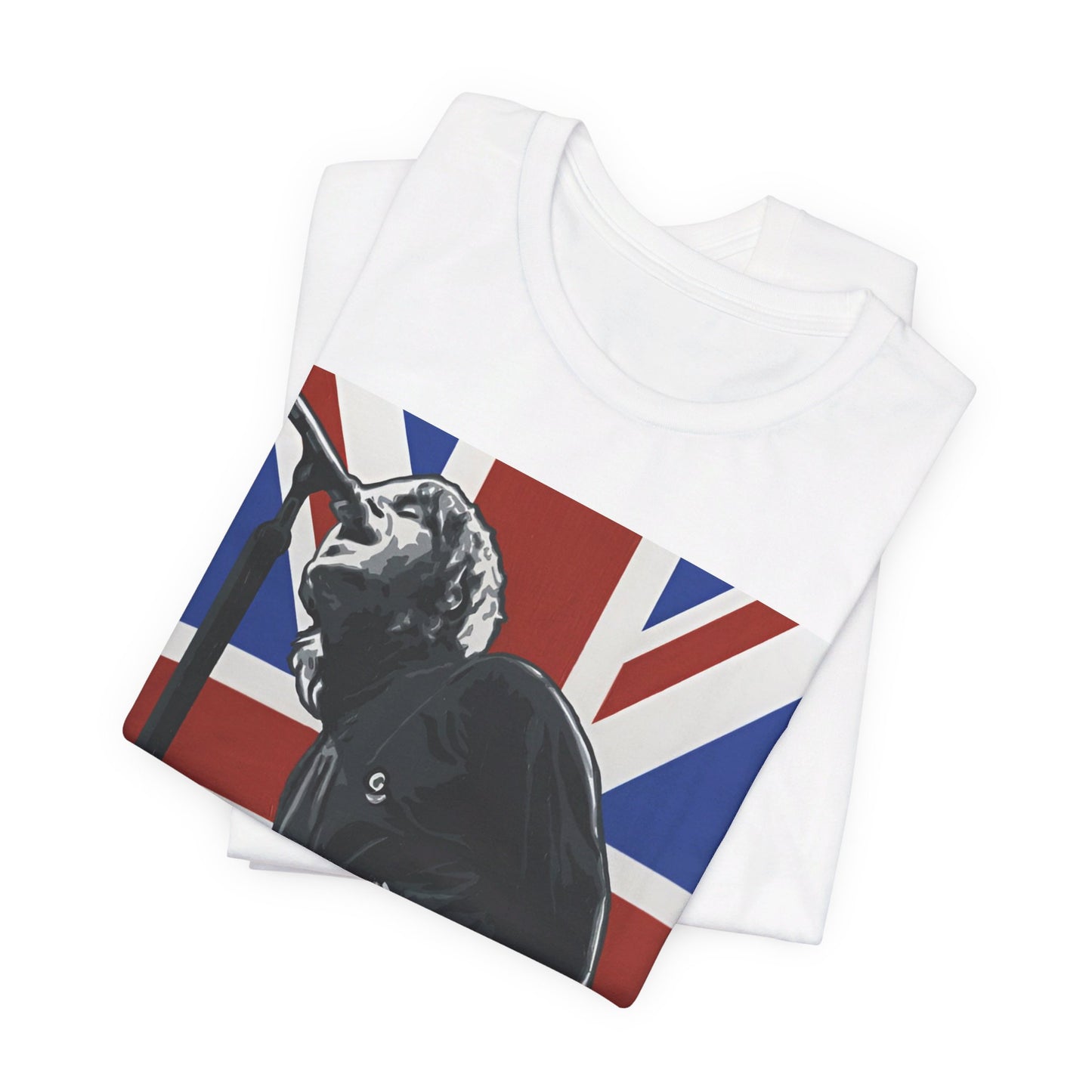 A black graphic t-shirt featuring a graphic of Oasis with timeless Britpop vibes.
