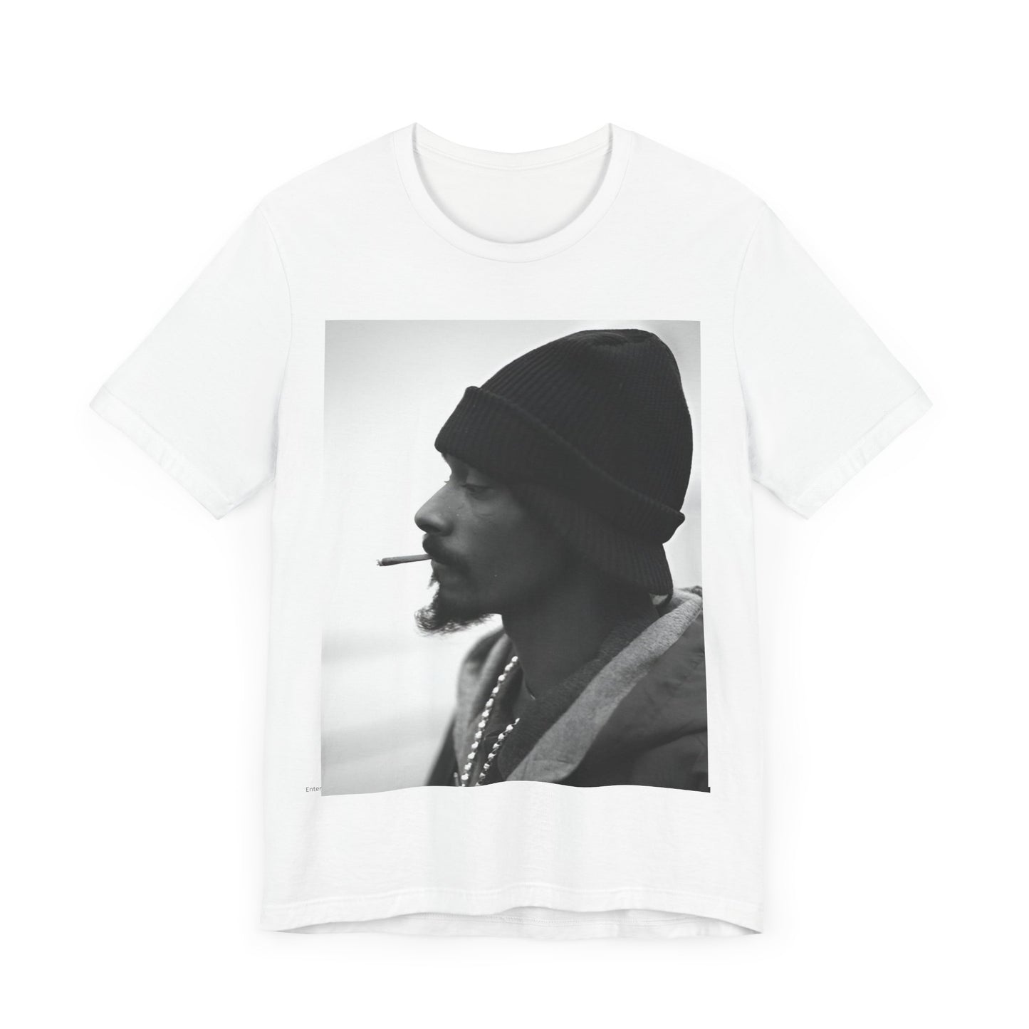 A black graphic t-shirt featuring a graphic of Snoop Dogg designed for everyday West Coast style.