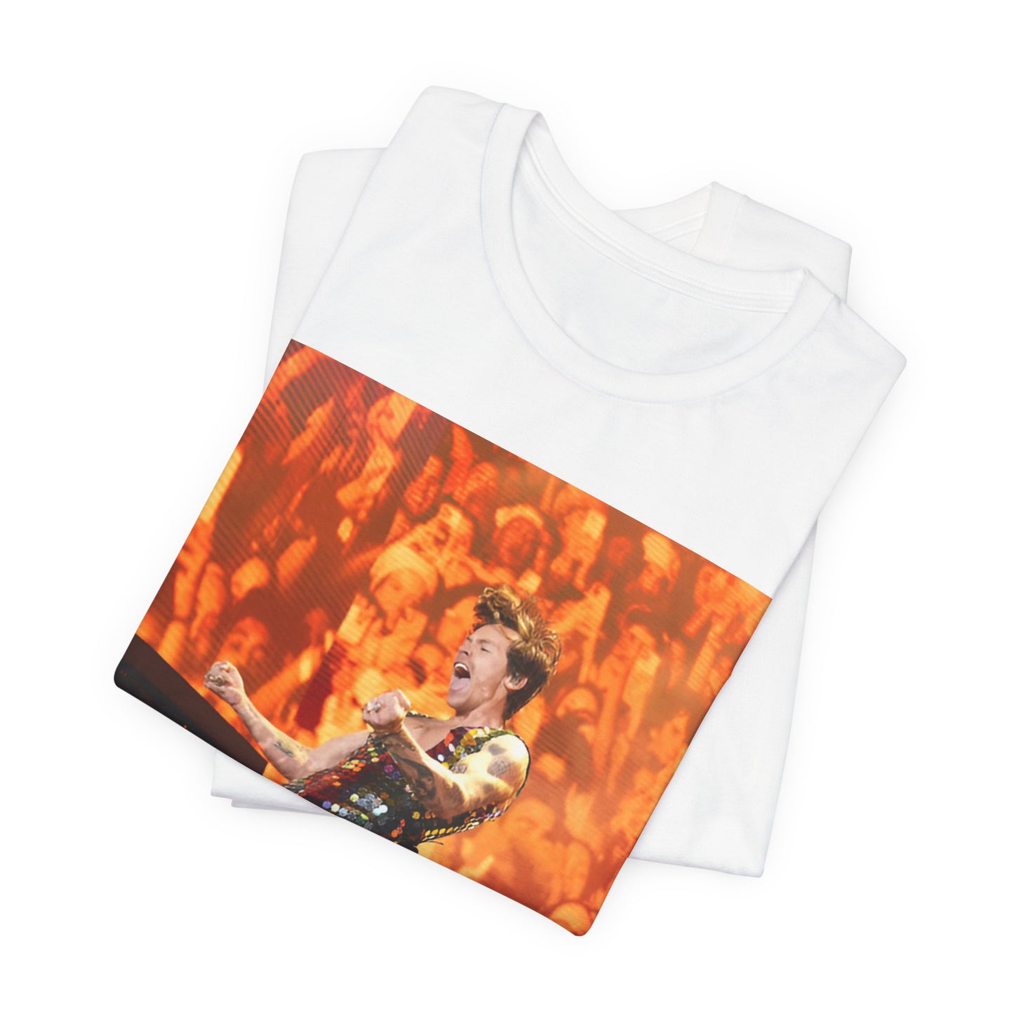 A black graphic t-shirt featuring a graphic related to Harry Styles' 'As It Was' song or era, possibly a live performance.