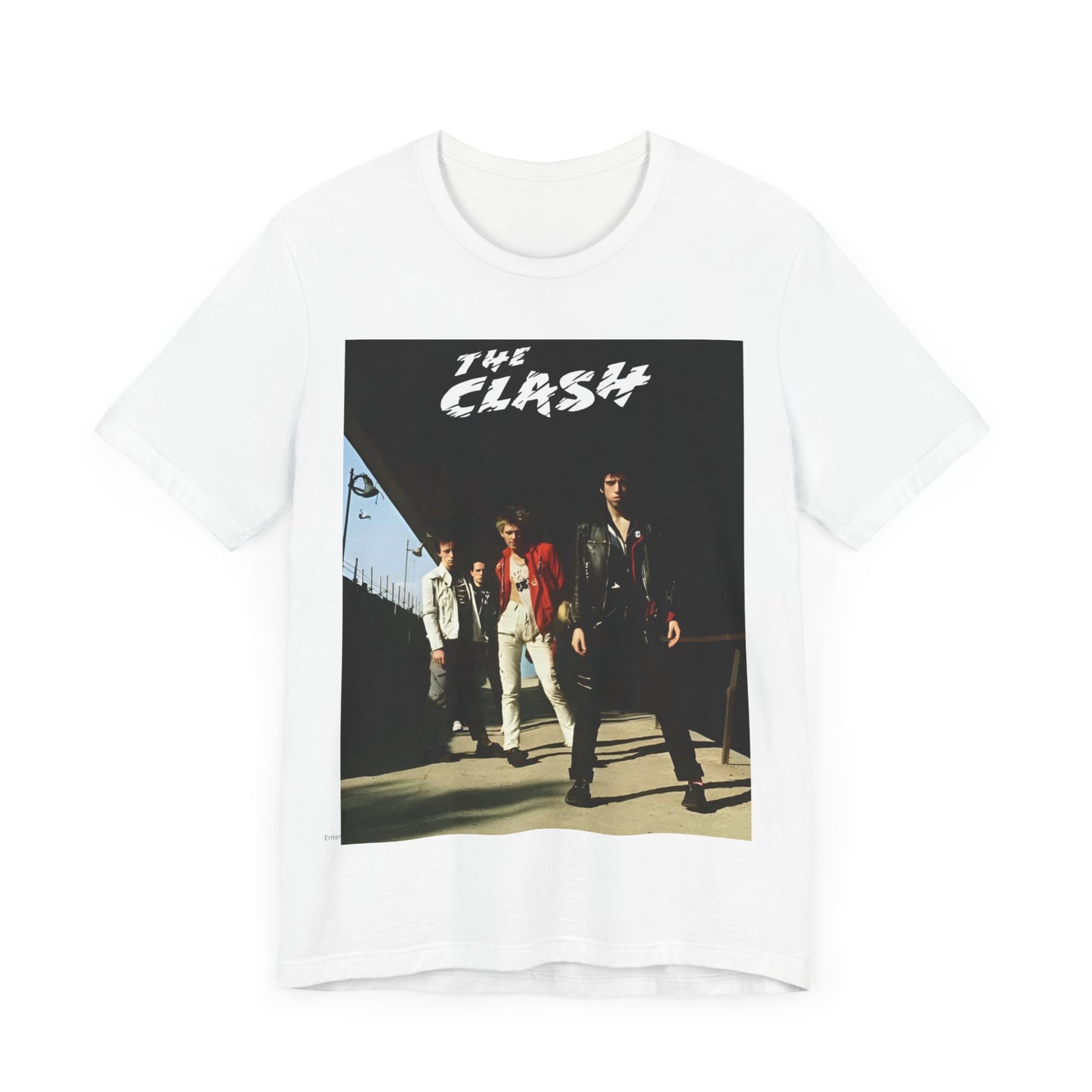 A black graphic t-shirt featuring a retro graphic related to The Clash's 'Rock the Casbah' song or era.