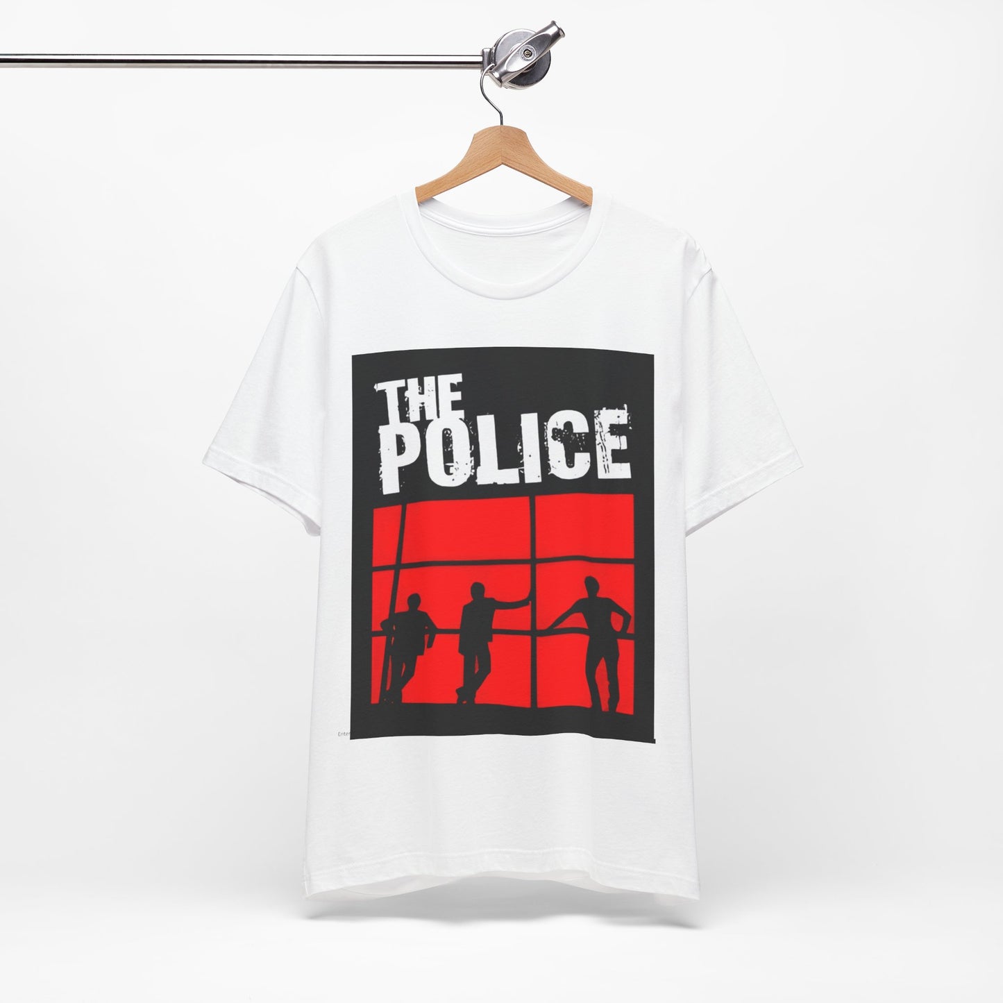 A black graphic t-shirt featuring the classic iconic logo of The Police.