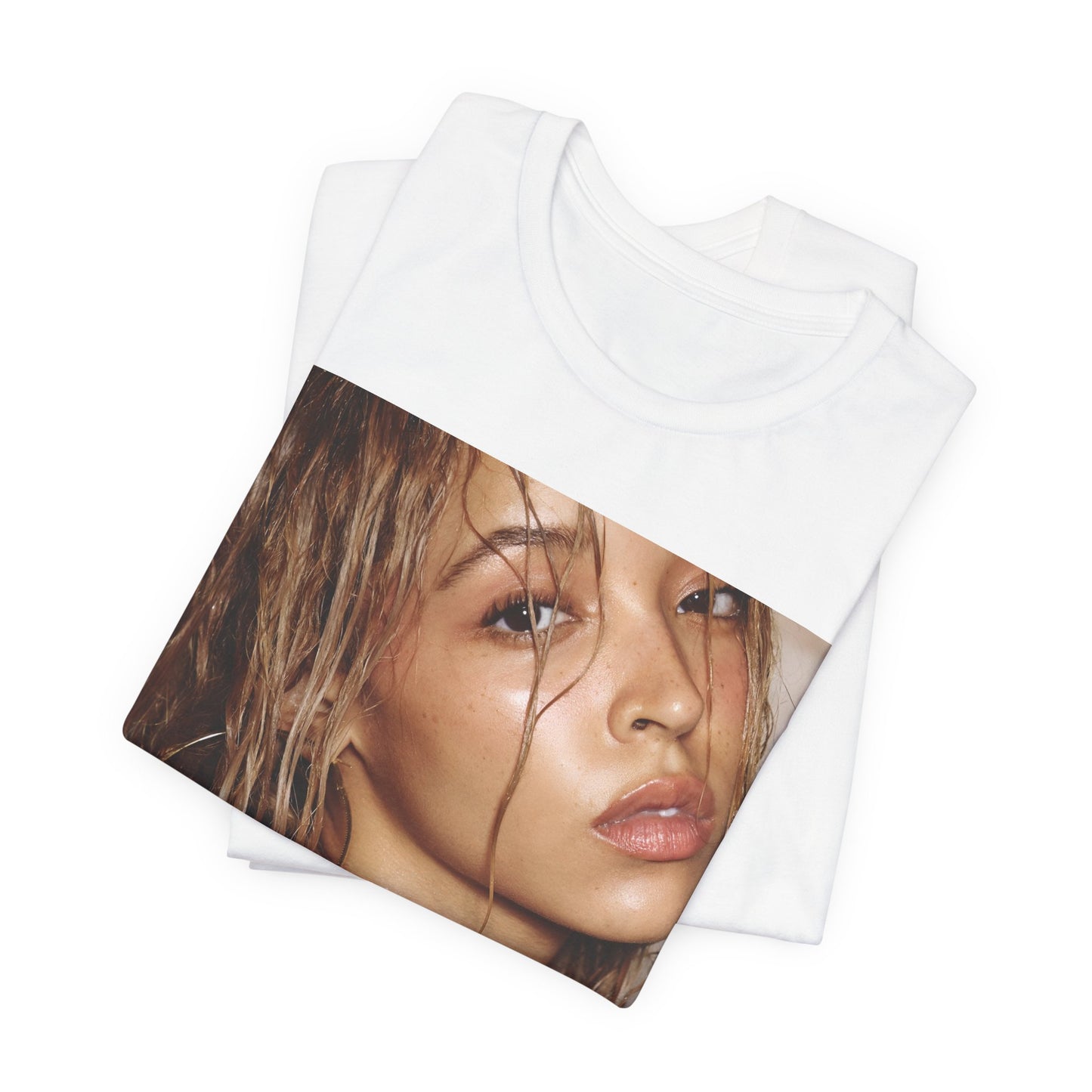 A black graphic t-shirt featuring a nostalgic indie R&B vibes graphic of Tinashe.