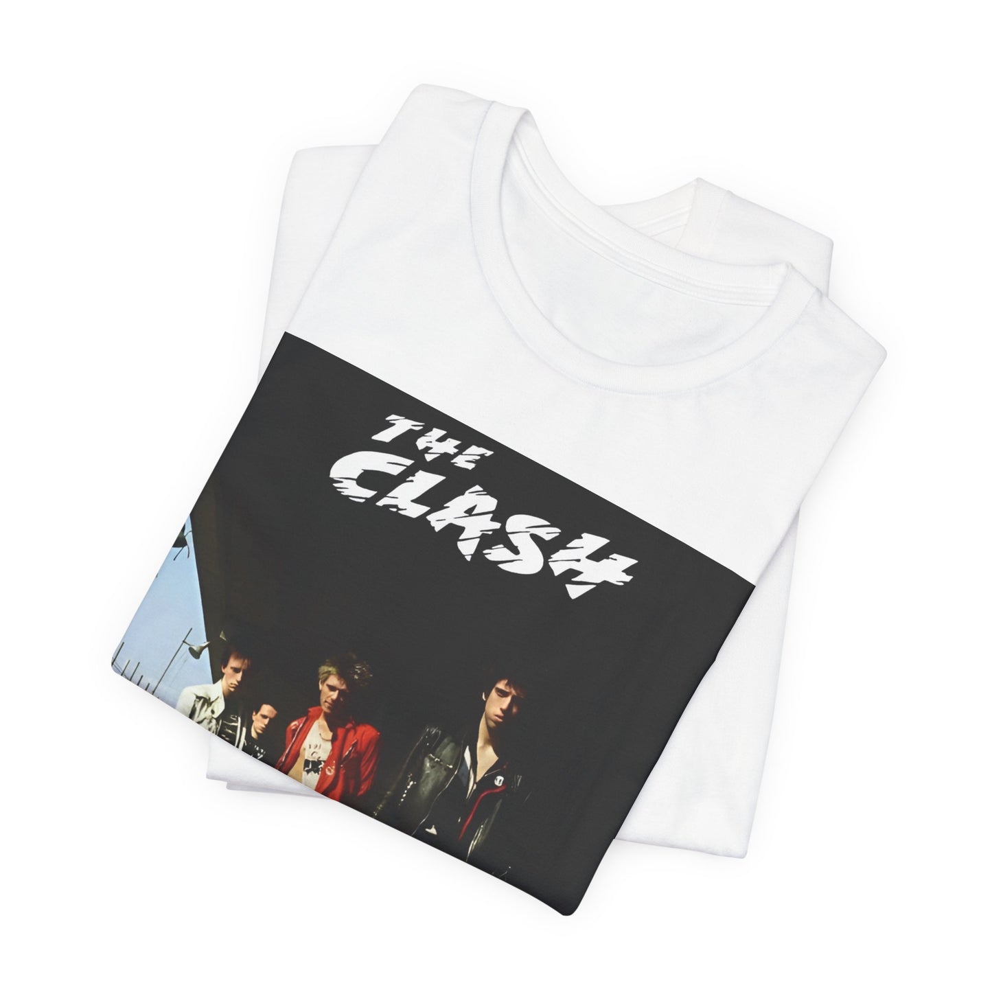 A black graphic t-shirt featuring a retro graphic related to The Clash's 'Rock the Casbah' song or era.
