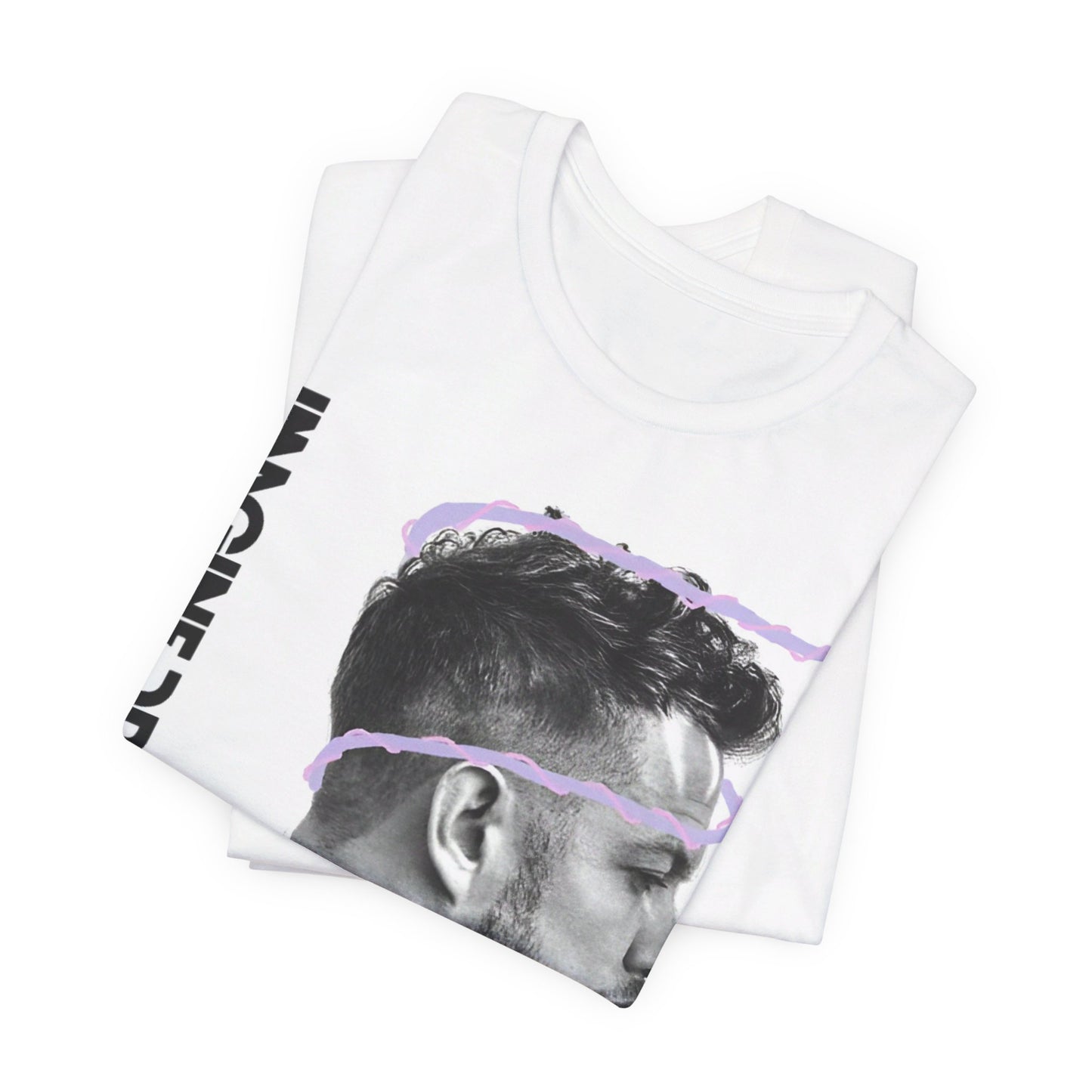 A black graphic t-shirt featuring a graphic of Imagine Dragons designed with a modern alt rock spirit.