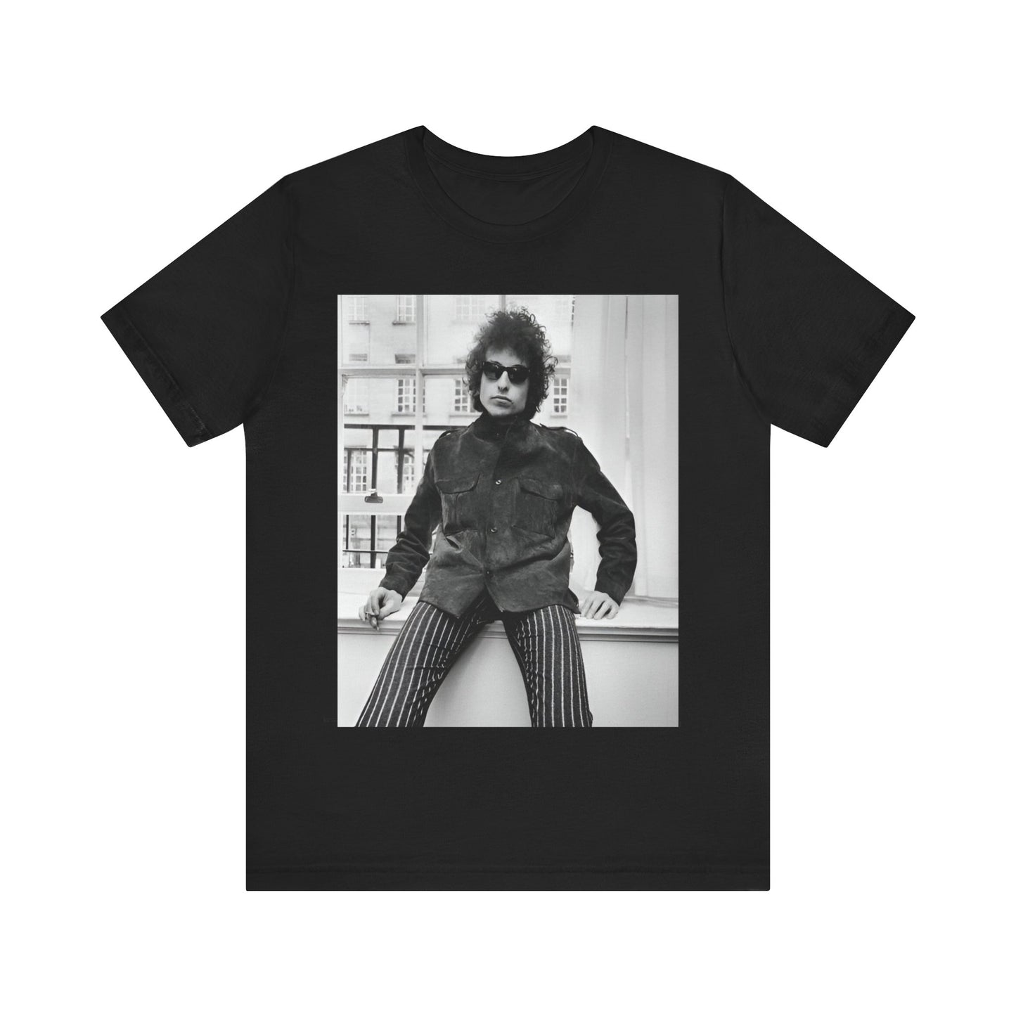A black graphic t-shirt featuring a graphic related to Bob Dylan's 'Highway 61' era, possibly with album art elements or iconic imagery.