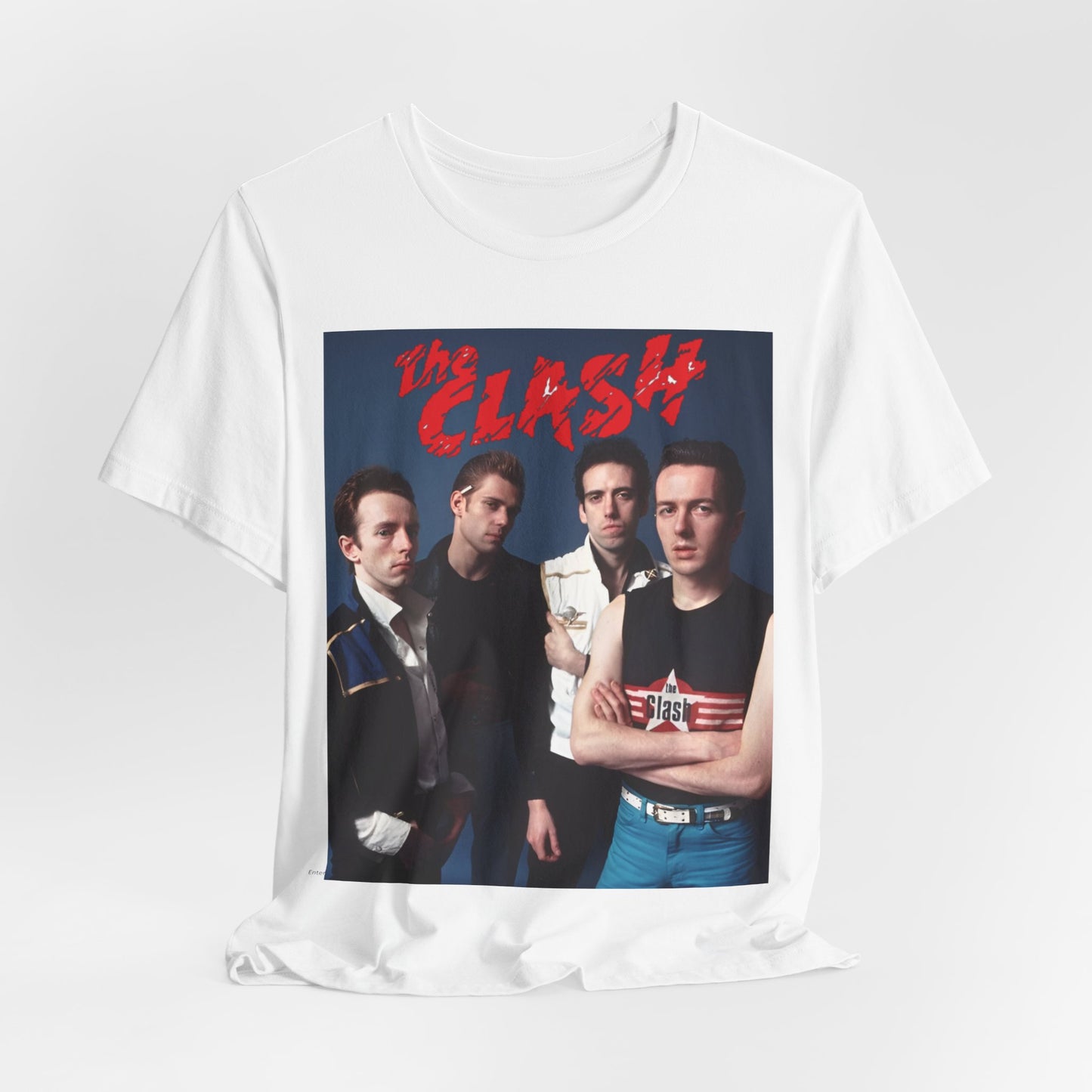 A black graphic t-shirt featuring a vintage graphic related to The Clash's 'Combat Rock' album era.