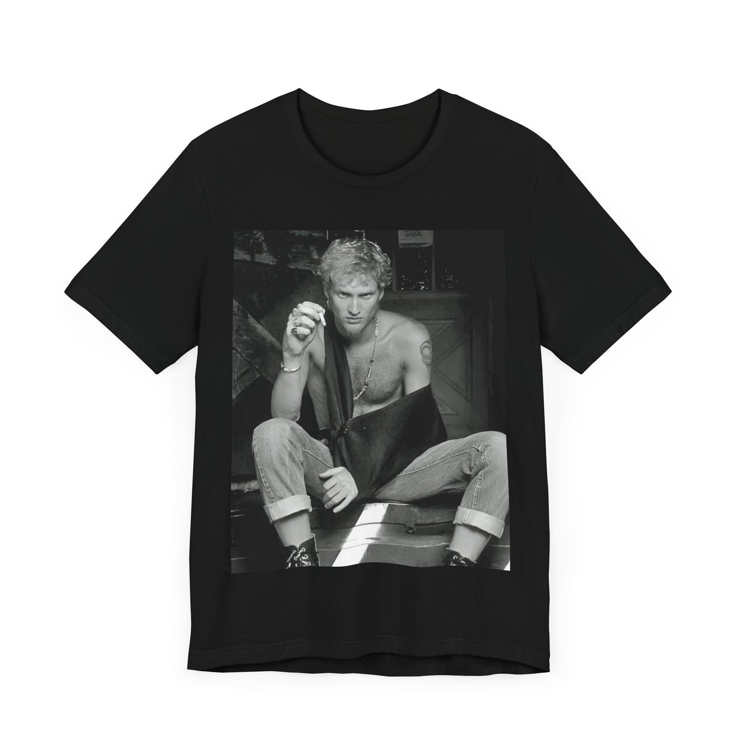 A black graphic t-shirt featuring a 90s-style graphic of Layne Staley from Alice In Chains, possibly a portrait or performance image.