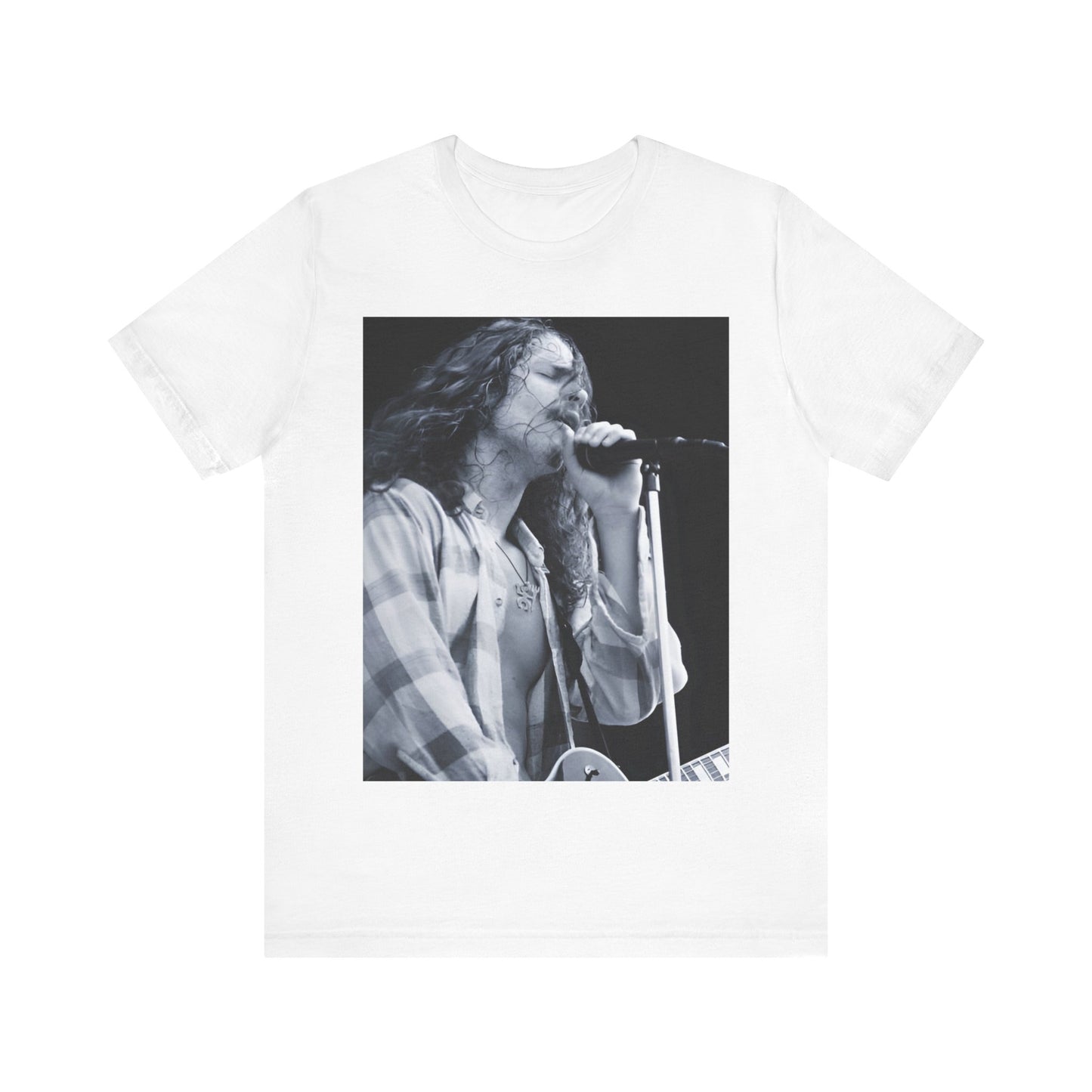 A black graphic t-shirt featuring a retro graphic related to Chris Cornell's 'Superunknown' album era.