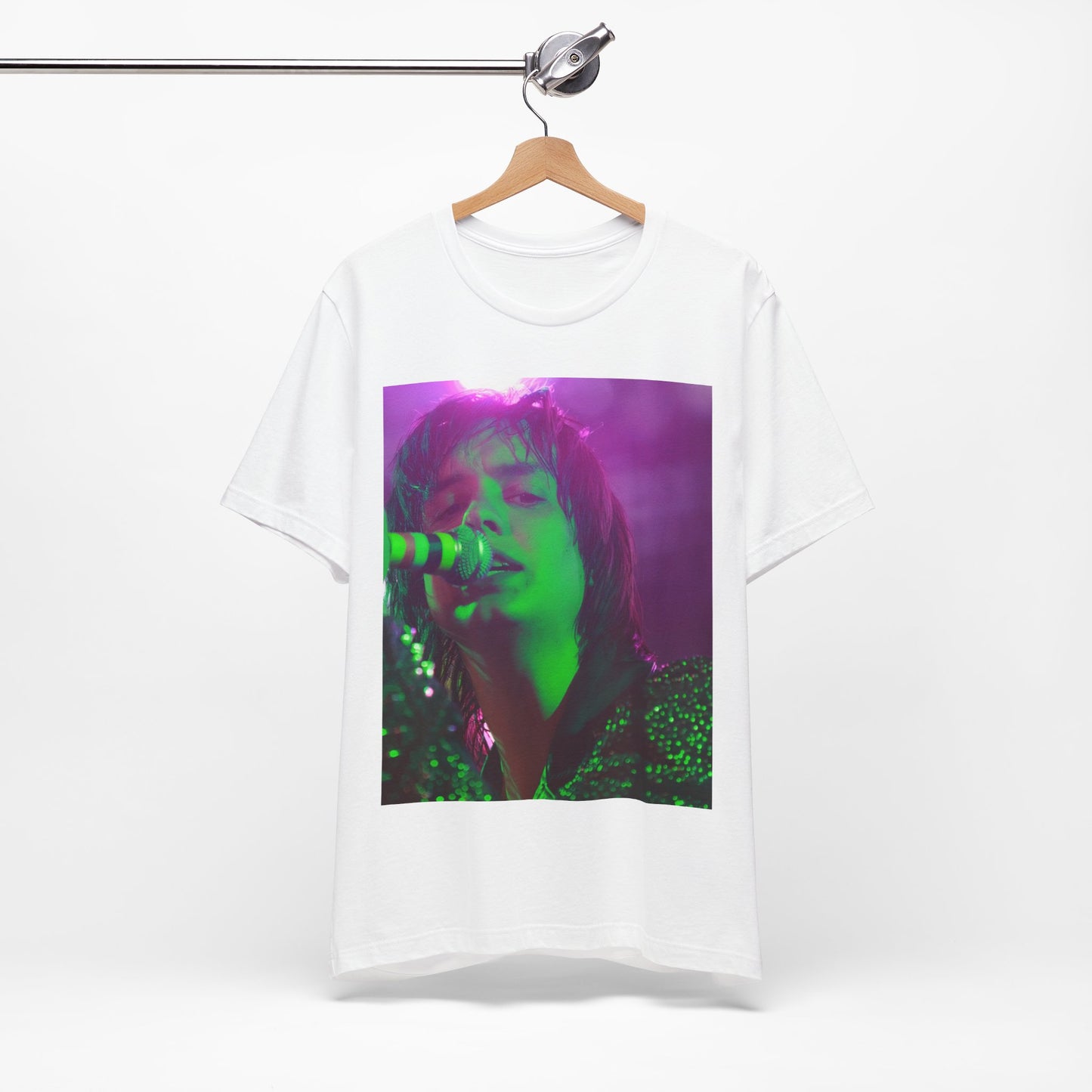 A black graphic t-shirt featuring a graphic related to The Strokes and the early 2000s rock revival.