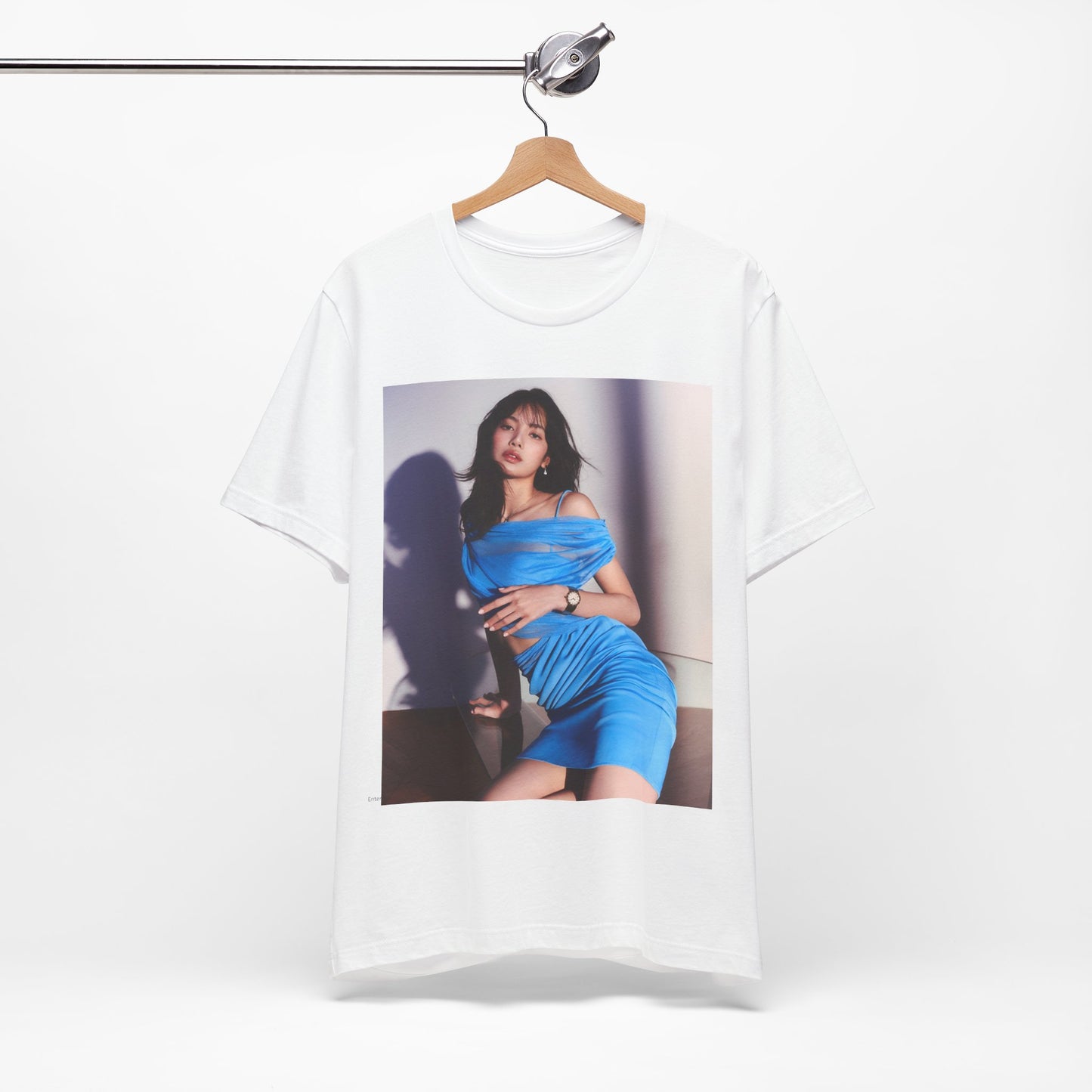 A black graphic t-shirt featuring a bold K-Pop superstar graphic of Lisa.