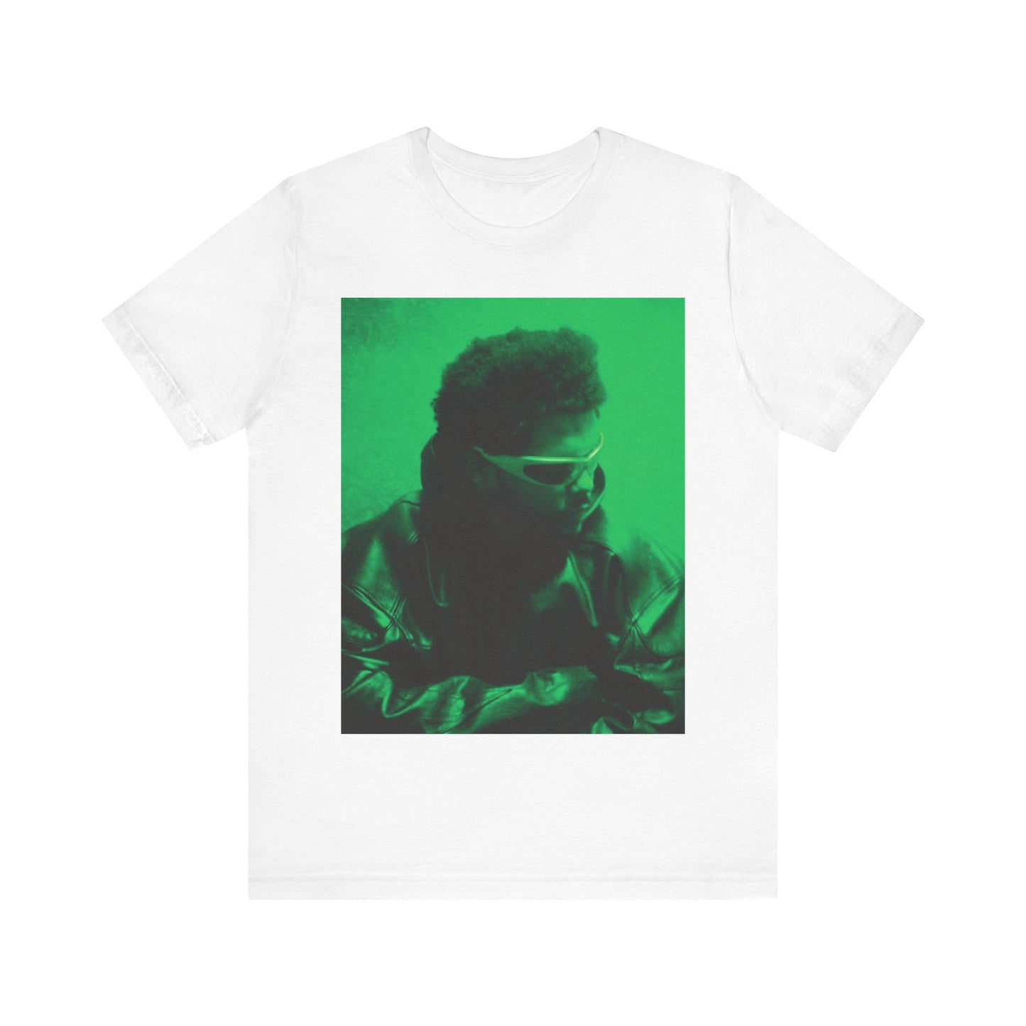 A black graphic t-shirt featuring a vintage graphic related to The Weeknd's 'Kiss Land' era.