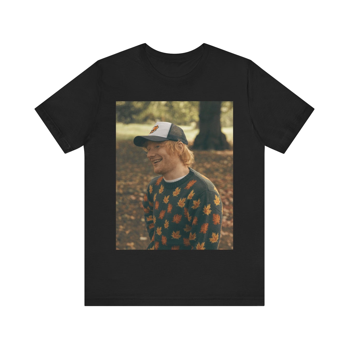 A black graphic t-shirt featuring a graphic related to Ed Sheeran's 'Shape of You' song or era.