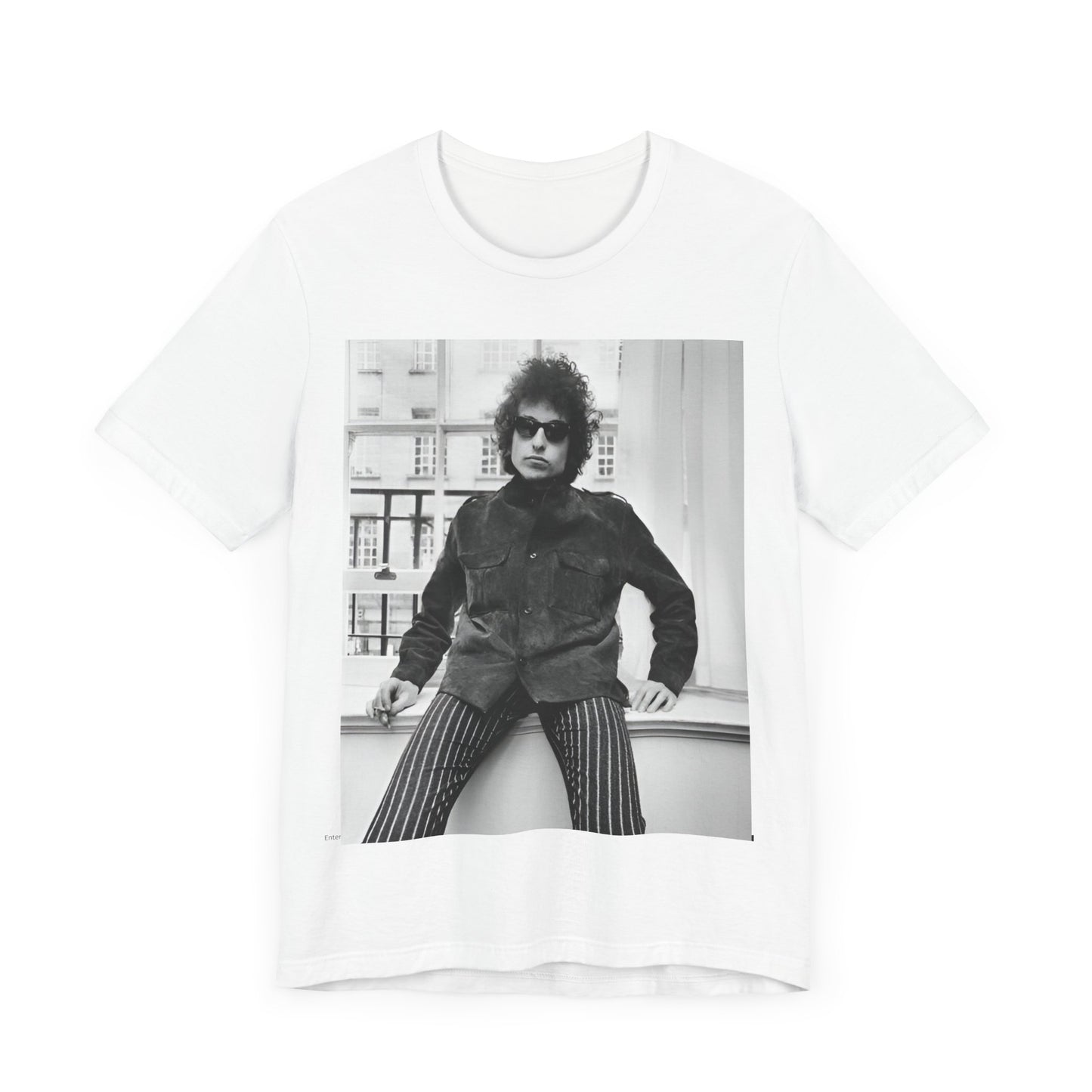 A black graphic t-shirt featuring a graphic related to Bob Dylan's 'Highway 61' era, possibly with album art elements or iconic imagery.