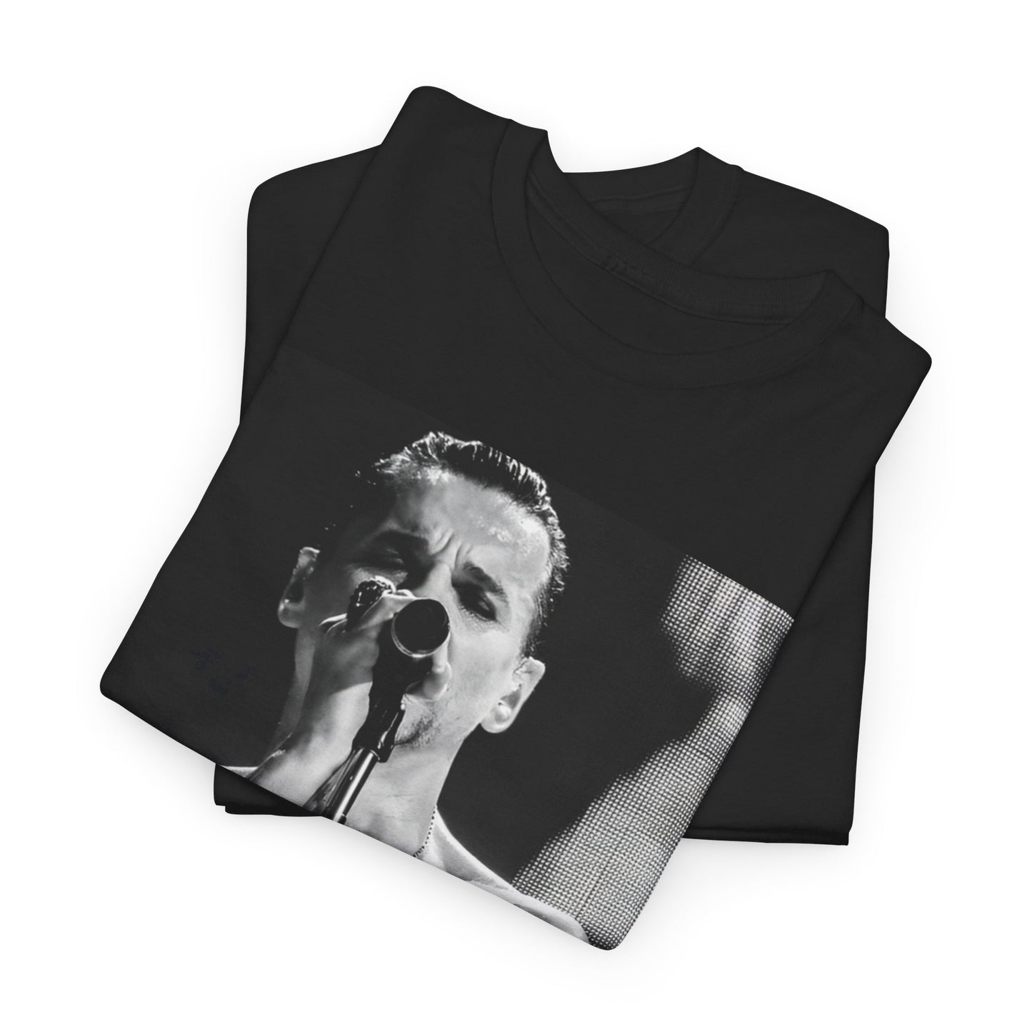 A black graphic t-shirt featuring a graphic related to Depeche Mode's 'Sounds of the Universe' live era.