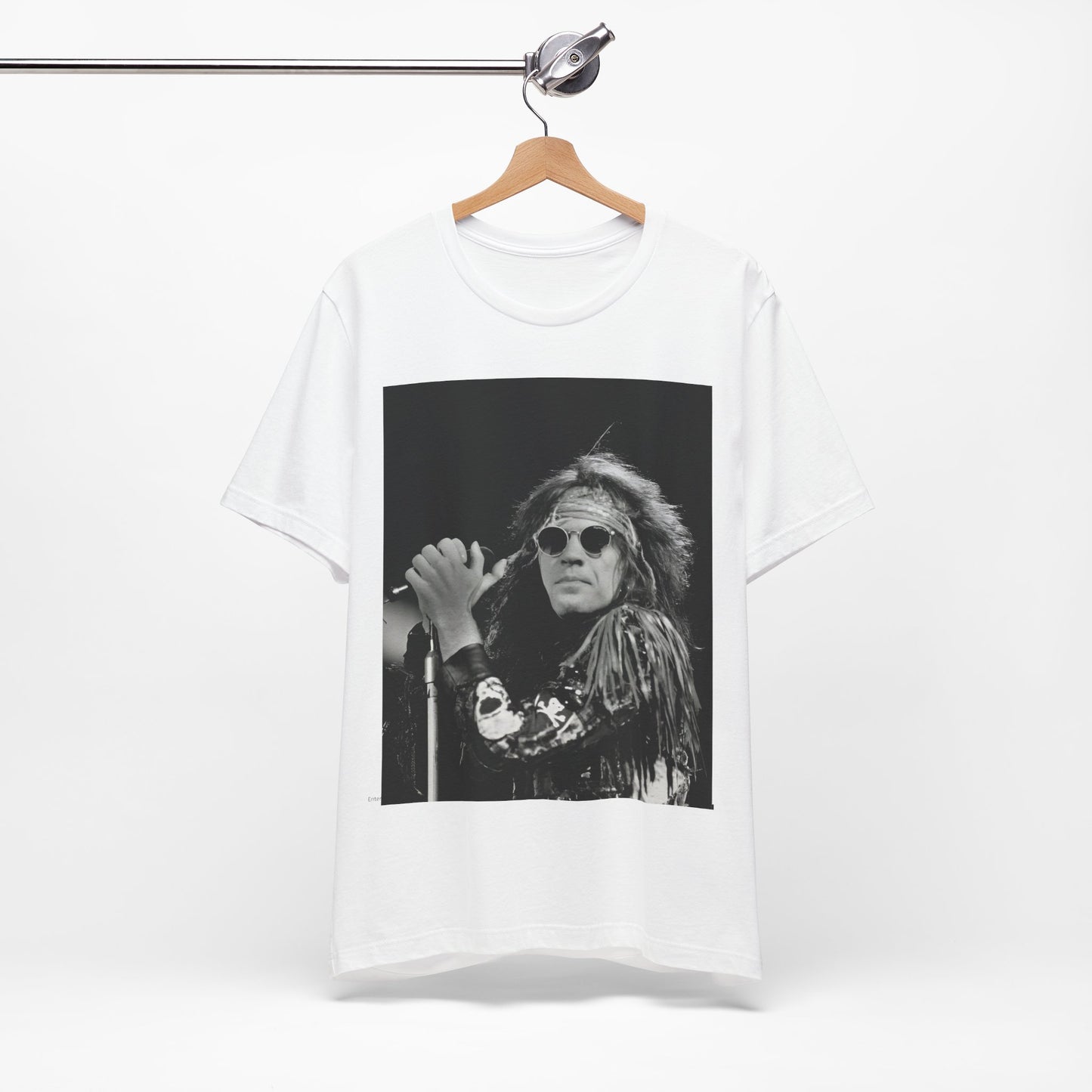 A black graphic t-shirt featuring a vintage graphic related to Bon Jovi's '94 era or "Glory Days".