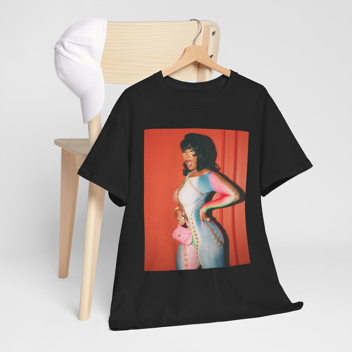 A black graphic t-shirt featuring a vintage 'Hot Girl' graphic of Megan Thee Stallion.
