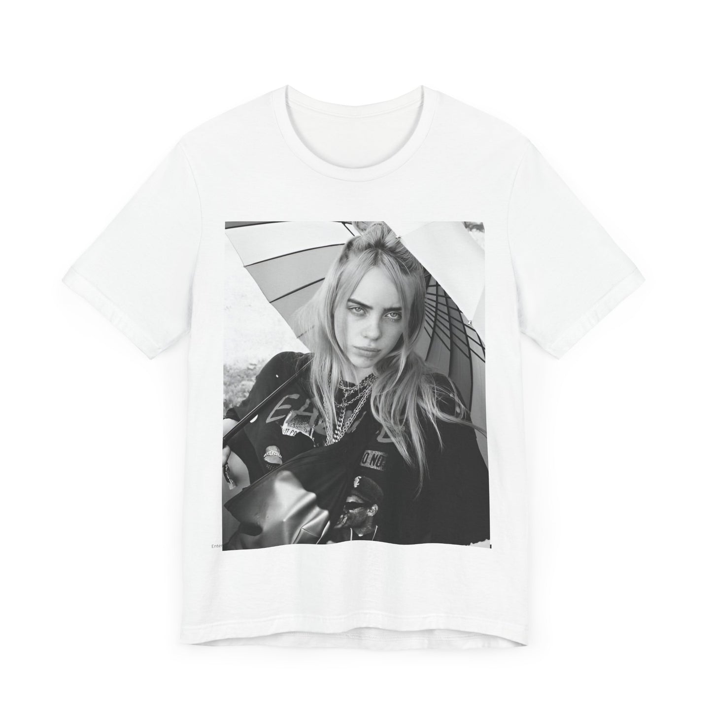 A graphic t-shirt inspired by the colorful and iconic music video for "Bad Guy" by Billie Eilish.