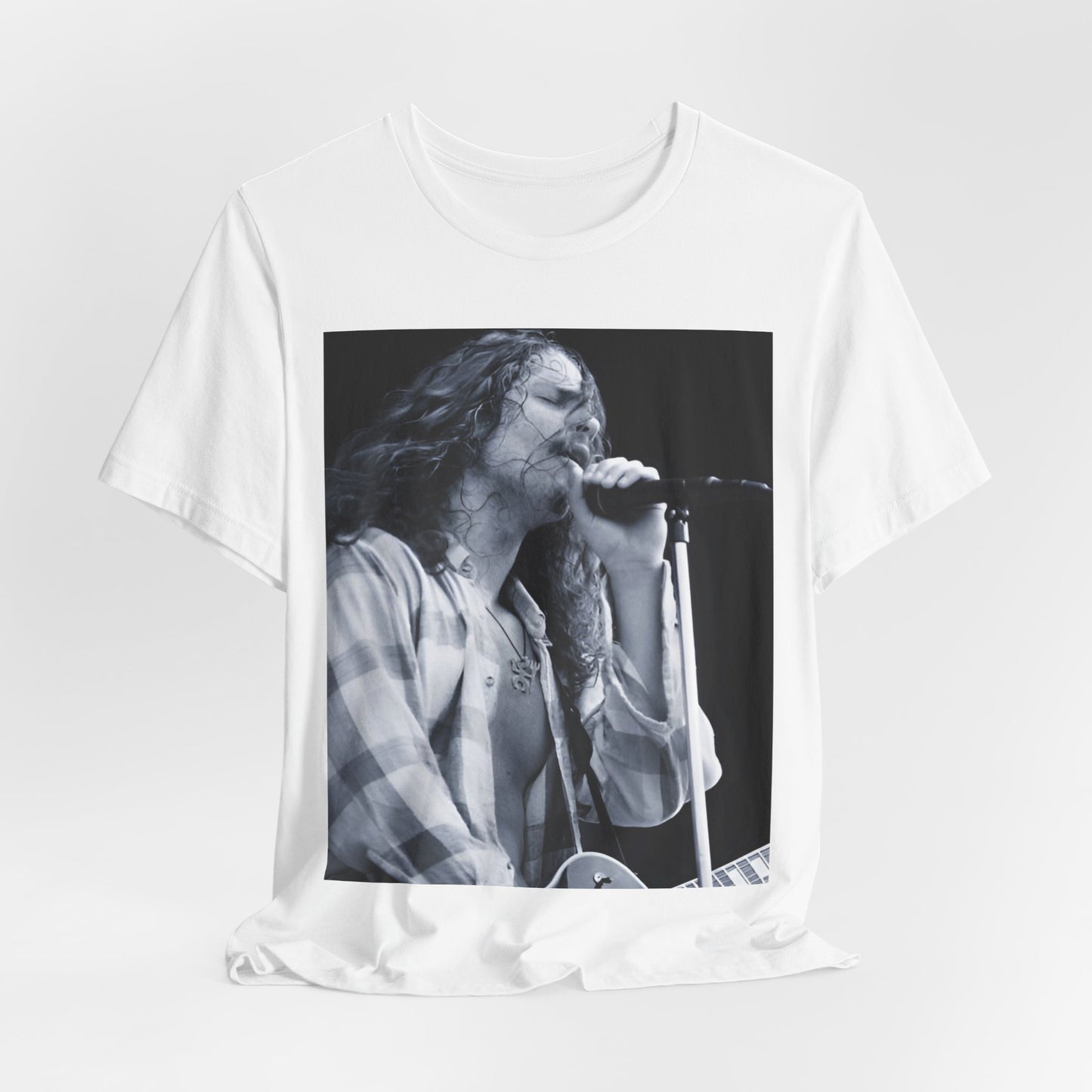 A black graphic t-shirt featuring a retro graphic related to Chris Cornell's 'Superunknown' album era.