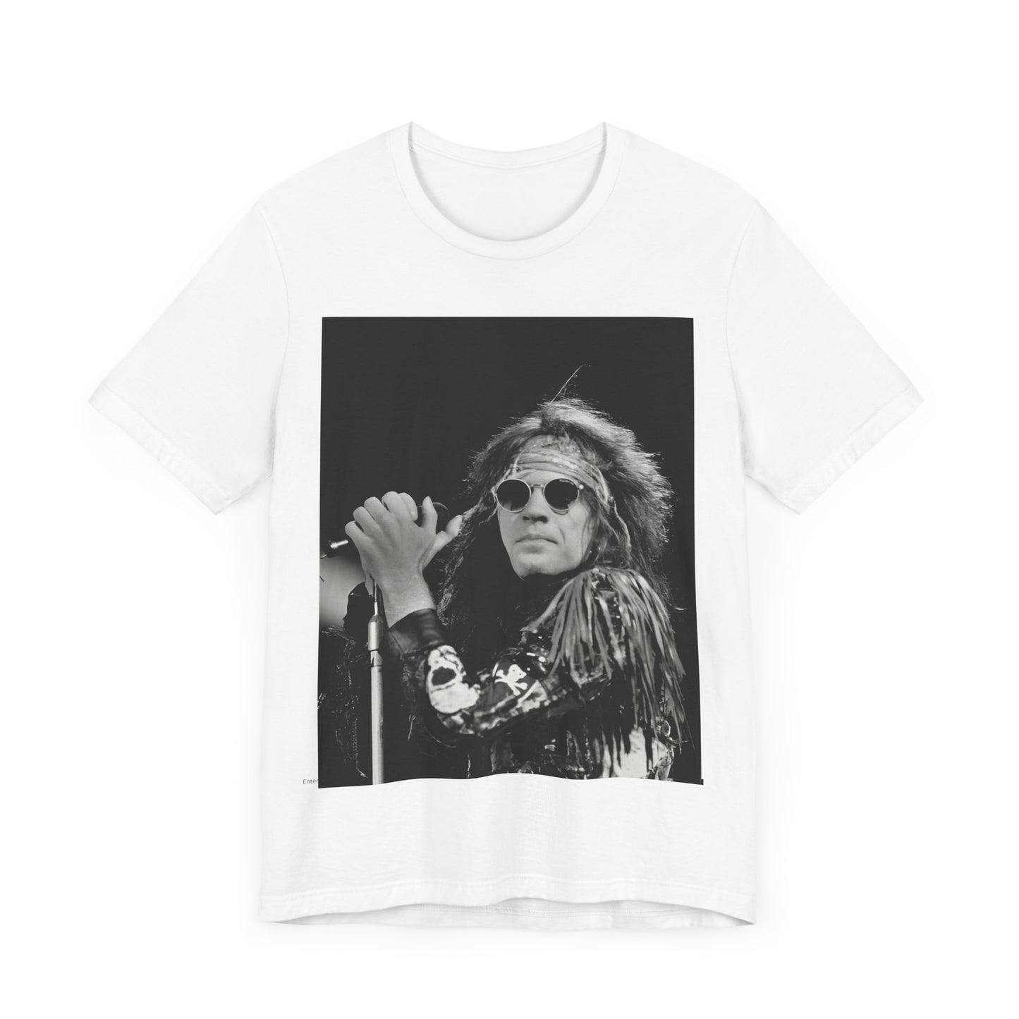A black graphic t-shirt featuring a vintage graphic related to Bon Jovi's '94 era or "Glory Days".
