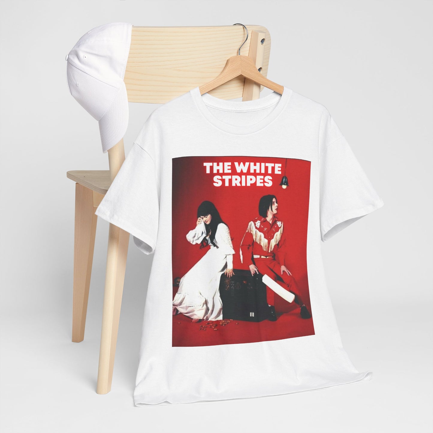 A black graphic t-shirt featuring an edgy rock and roll graphic of The White Stripes.