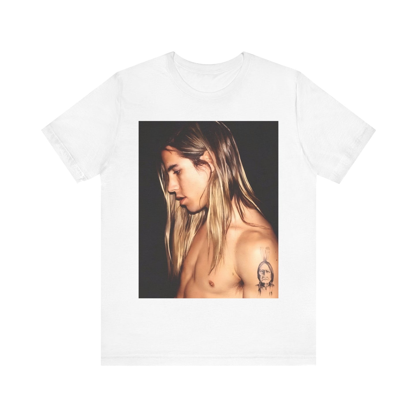 A black graphic t-shirt featuring a 90s graphic of Anthony Kiedis from Red Hot Chili Peppers, evoking LA style.