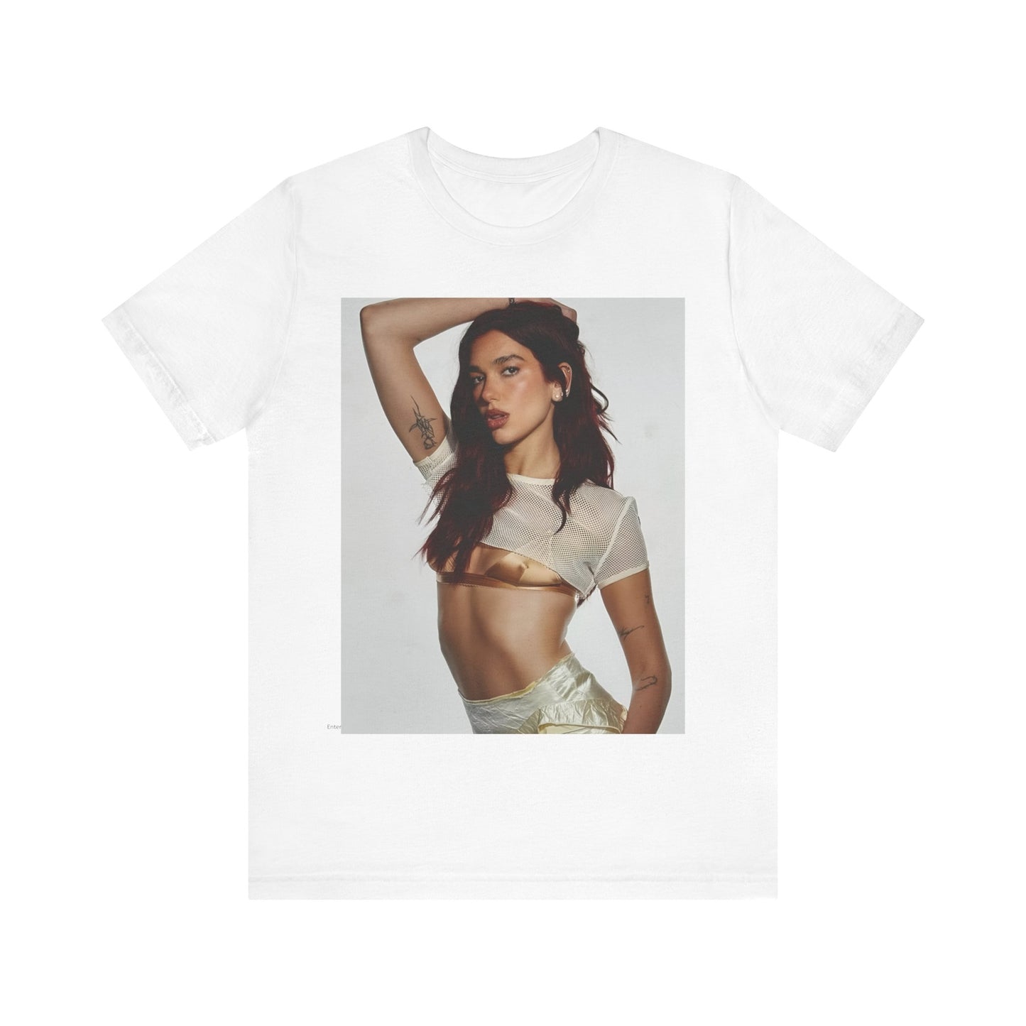 A black graphic t-shirt featuring a minimal graphic of Dua Lipa.