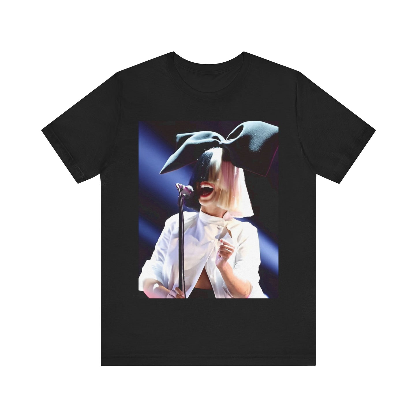 A black graphic t-shirt featuring a graphic related to Sia's 'Elastic Heart' live era.